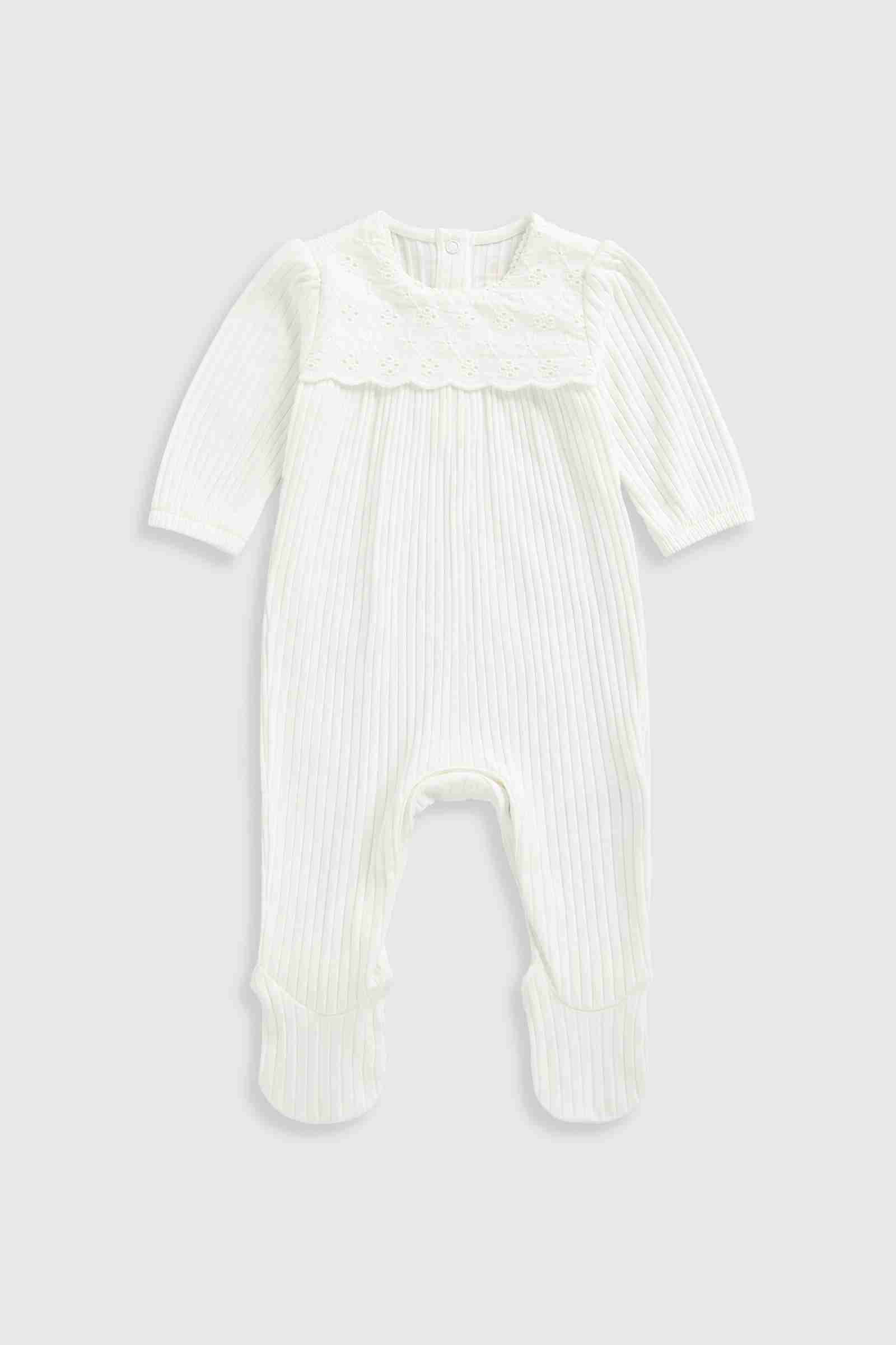 Mothercare Girls Pretty Bird Scallop All - in - One with Enclosed Feet - White