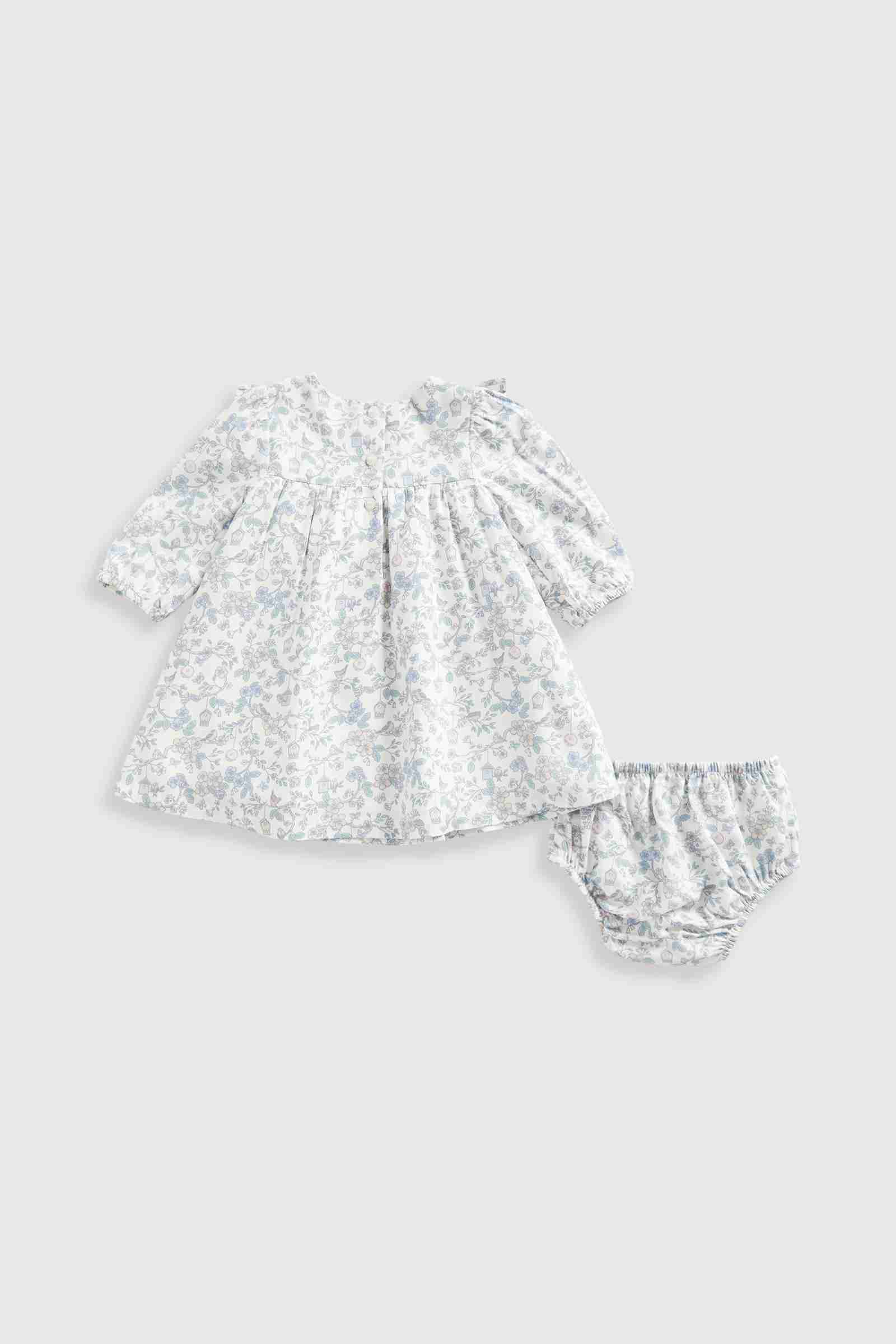 Mothercare Girls Pretty Bird Woven Dress with Frill Detail and Knickers 2 - Piece Set - White