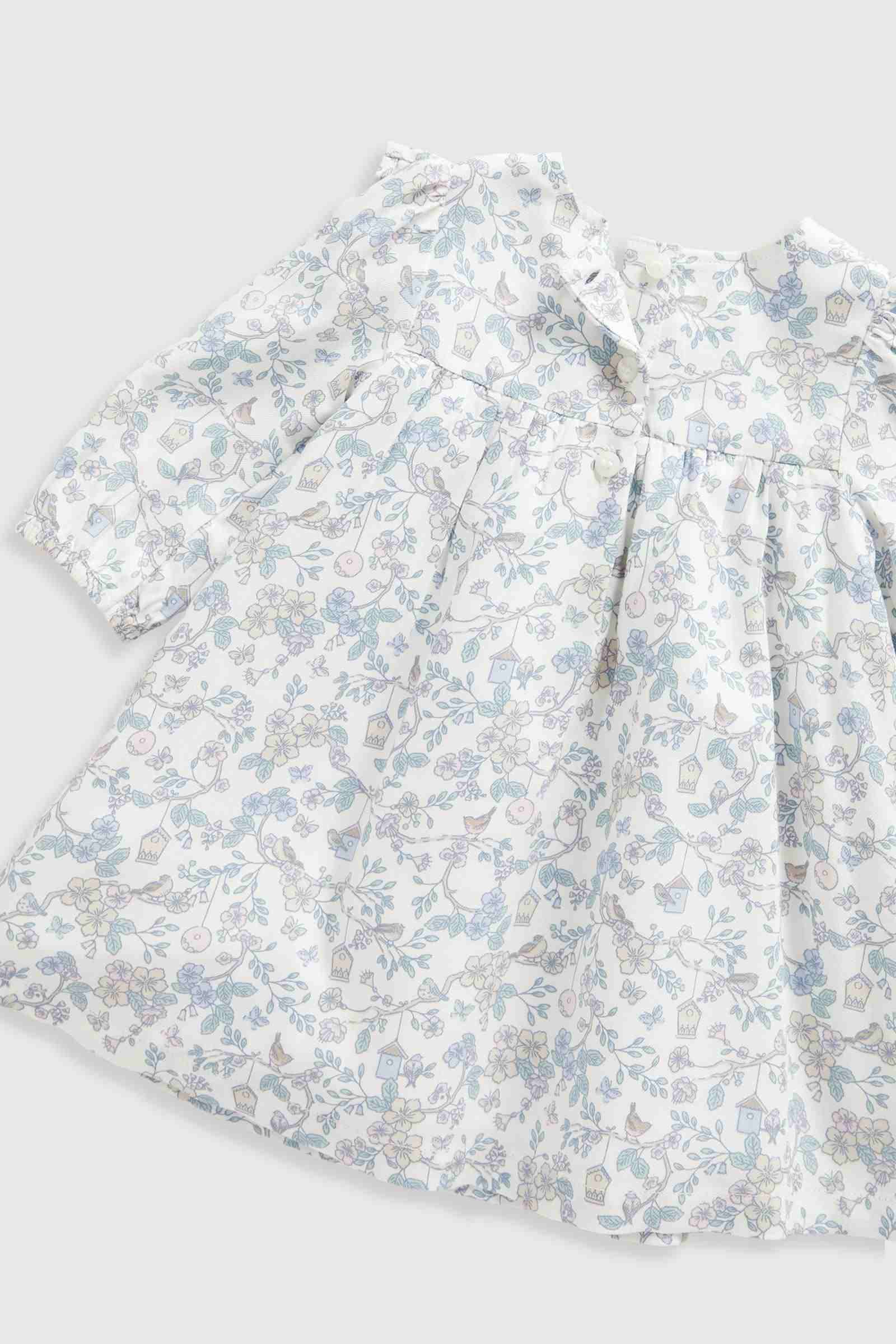 Mothercare Girls Pretty Bird Woven Dress with Frill Detail and Knickers 2 - Piece Set - White