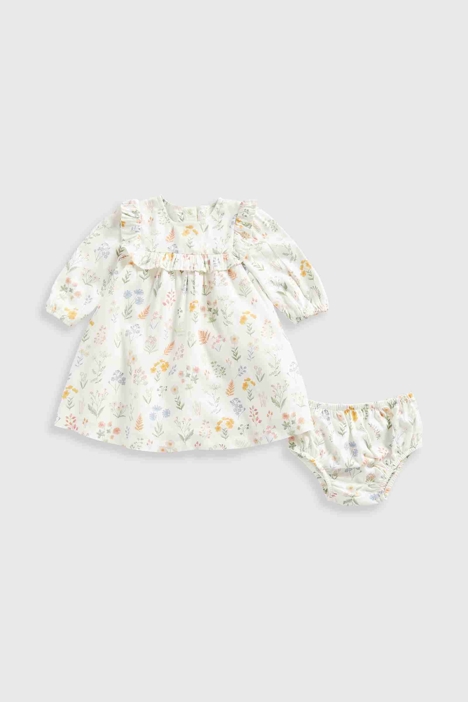 Mothercare Girls Highland Meadow Floral 100% Cotton Woven Dress and Knickers 2 - Piece Set - White
