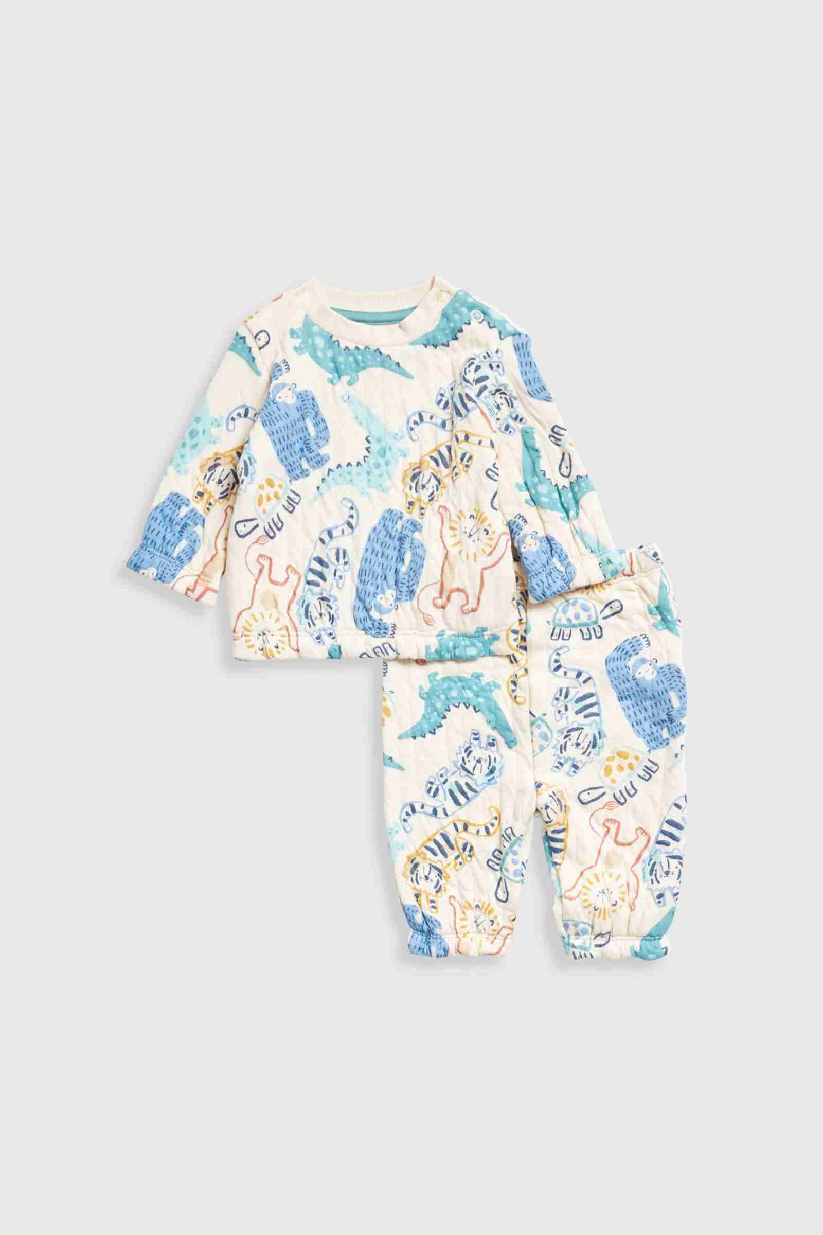 Mothercare Boys Autumn Jungle Long Sleeves Quilted 2 - Piece Jogger Set - Cream