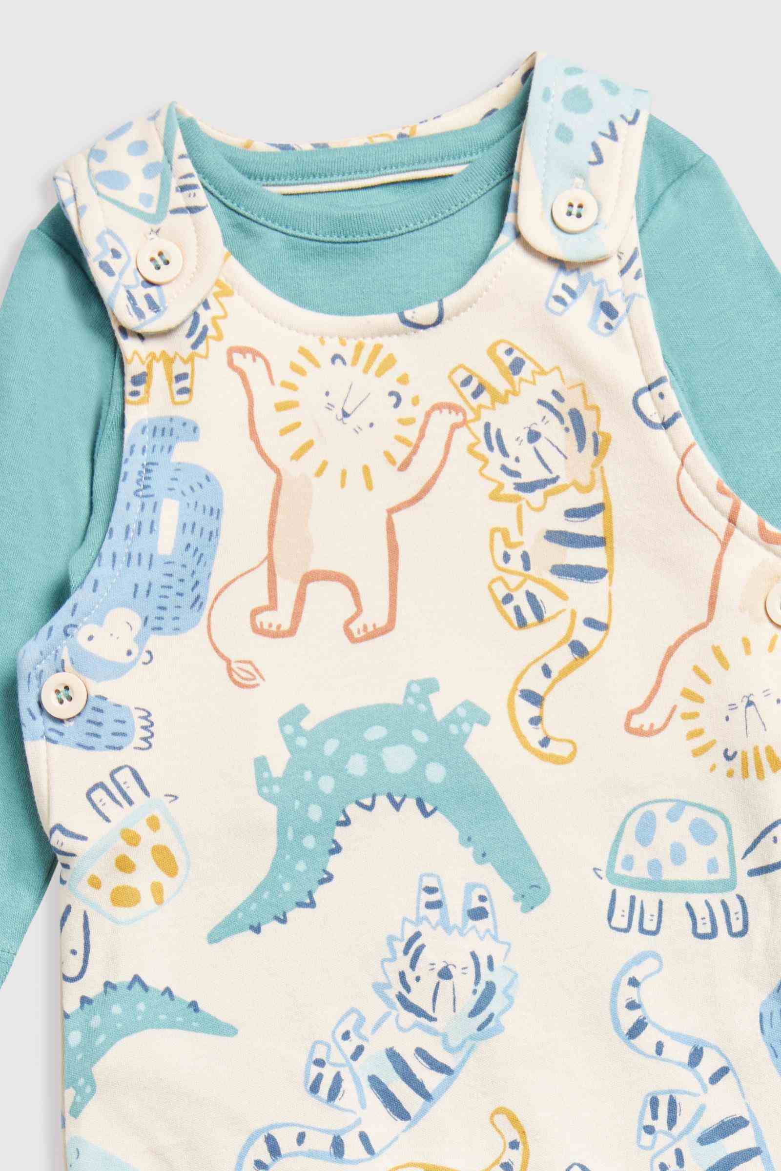 Mothercare Boys Autumn Jungle 100% Cotton Dungarees and Bodysuit Set 2 - Piece Set - Cream
