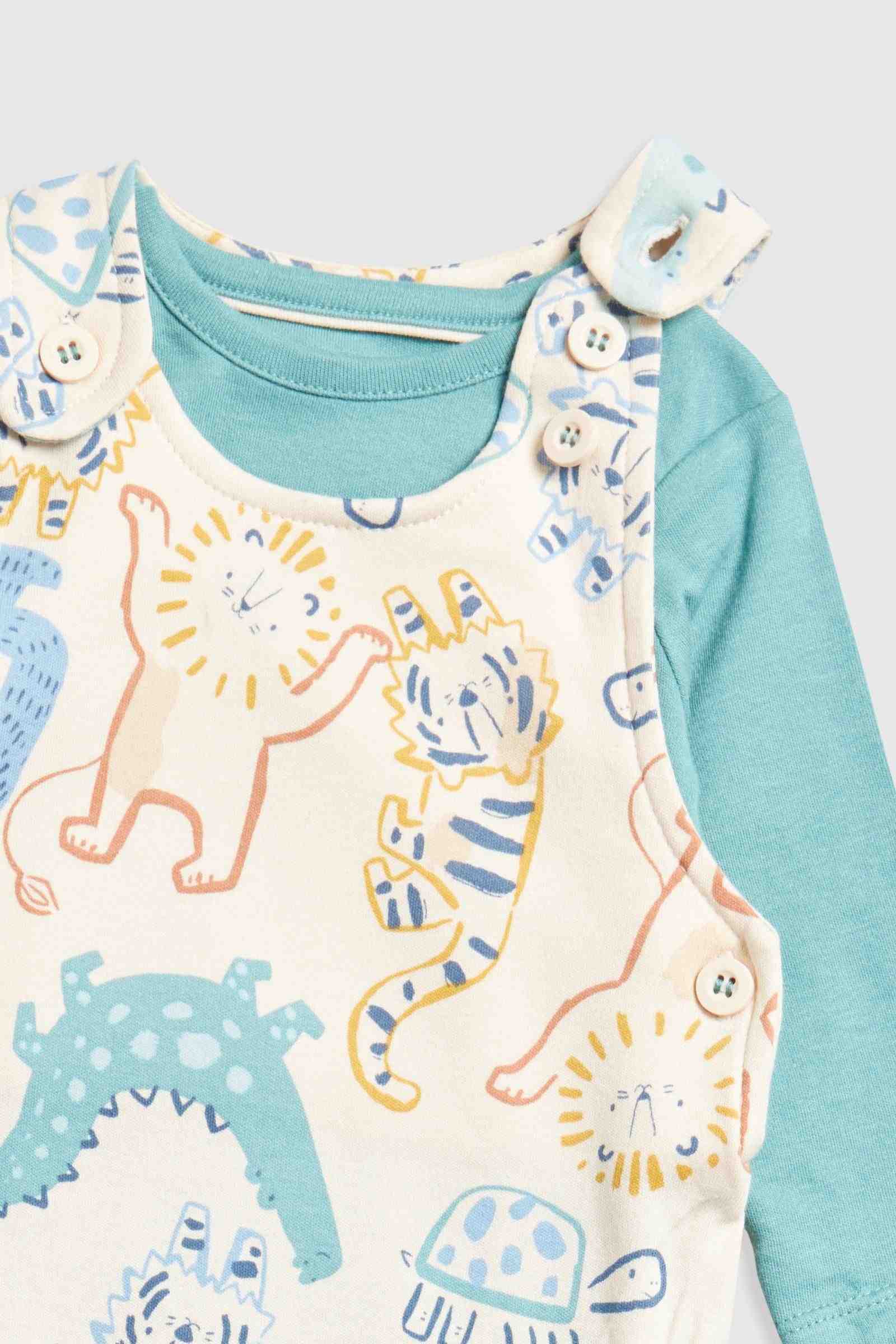 Mothercare Boys Autumn Jungle 100% Cotton Dungarees and Bodysuit Set 2 - Piece Set - Cream
