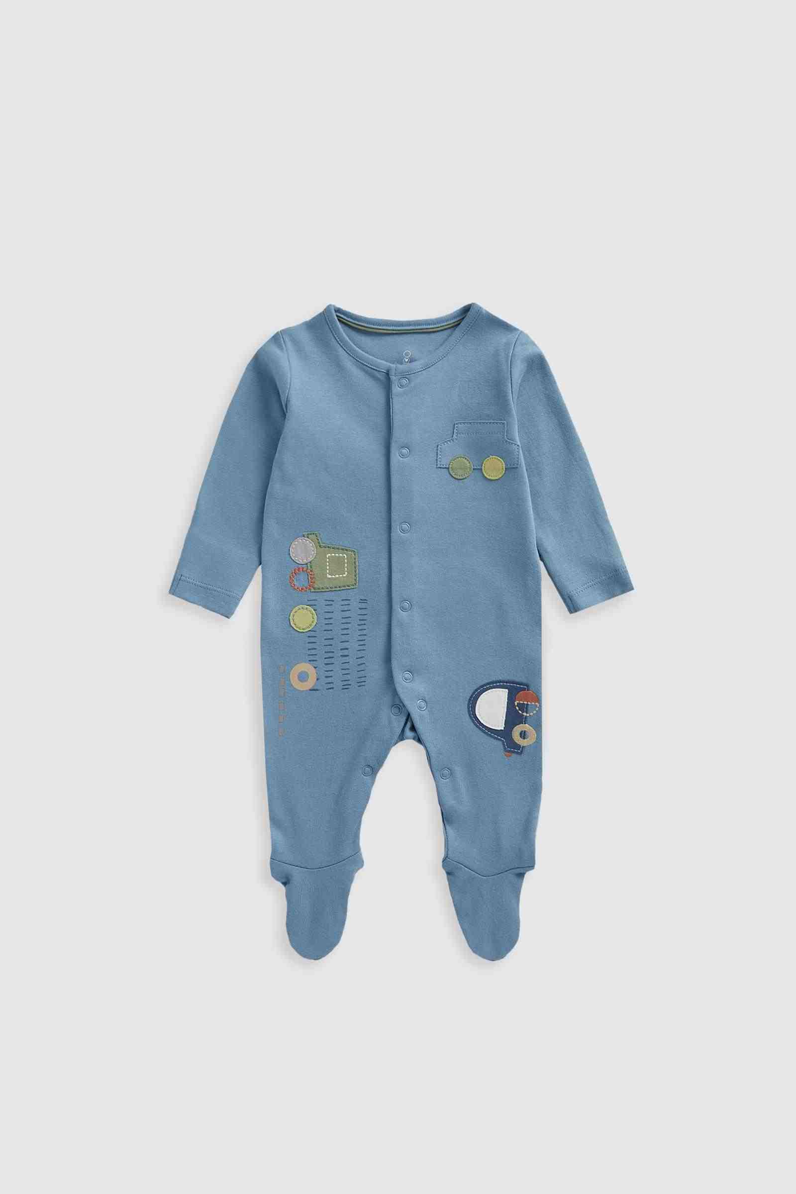 Mothercare Boys Transport 100% Cotton Long - Sleeves All - in - Ones - Pack of 3 - Blue