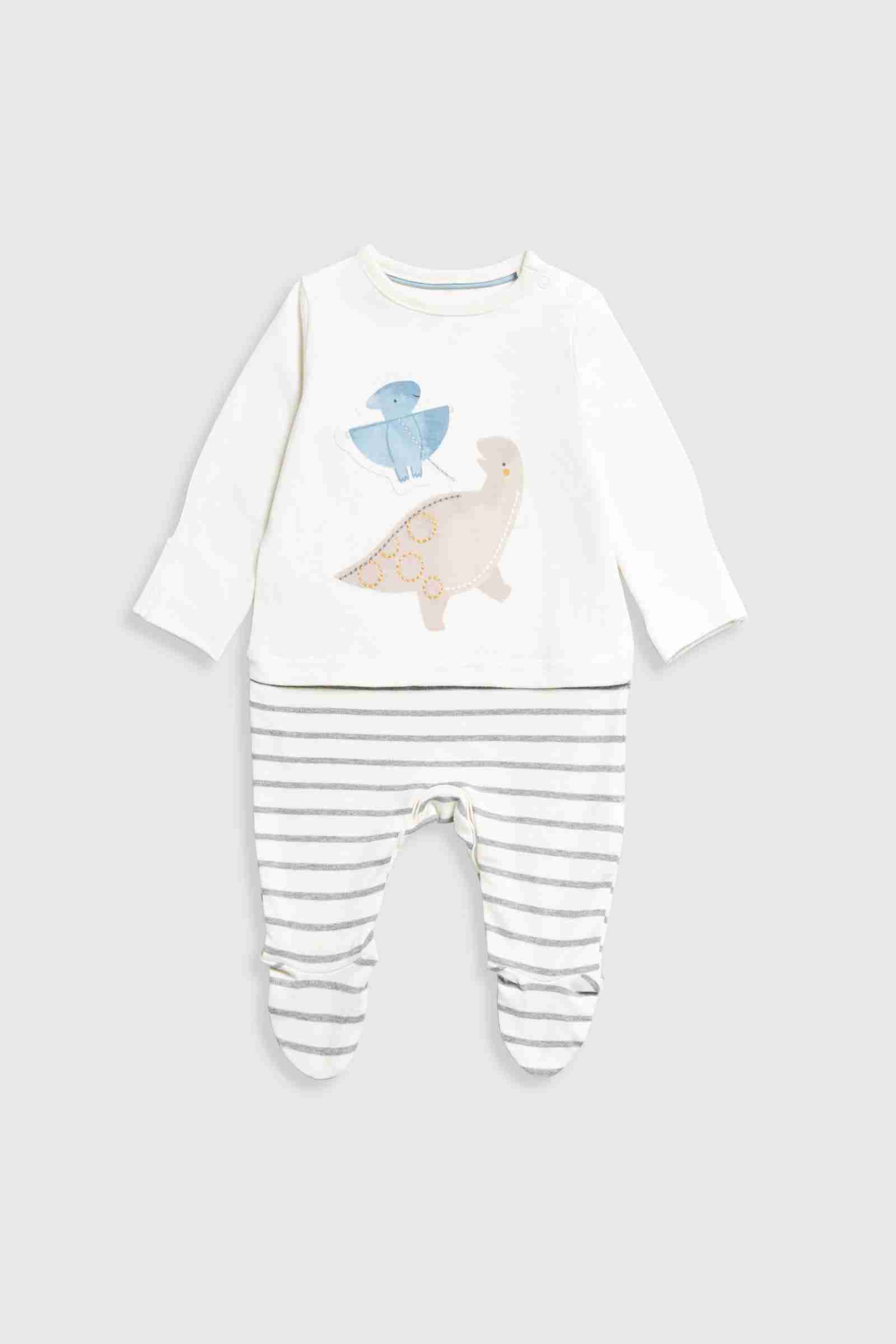 Mothercare Boys Gentle Dinosaur Long Sleeves Mock All - in - One - Cream
