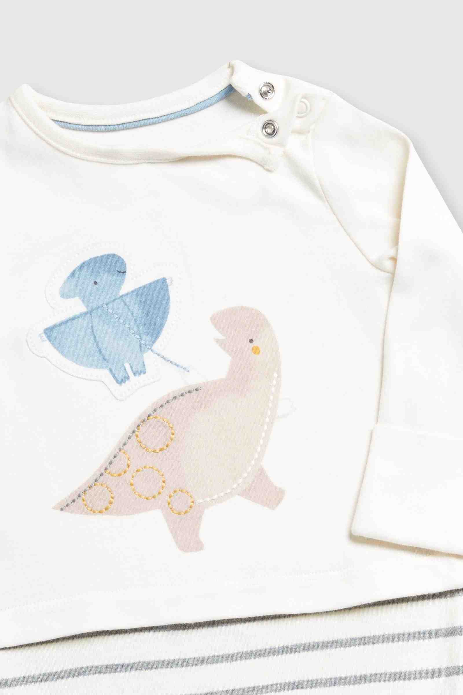 Mothercare Boys Gentle Dinosaur Long Sleeves Mock All - in - One - Cream