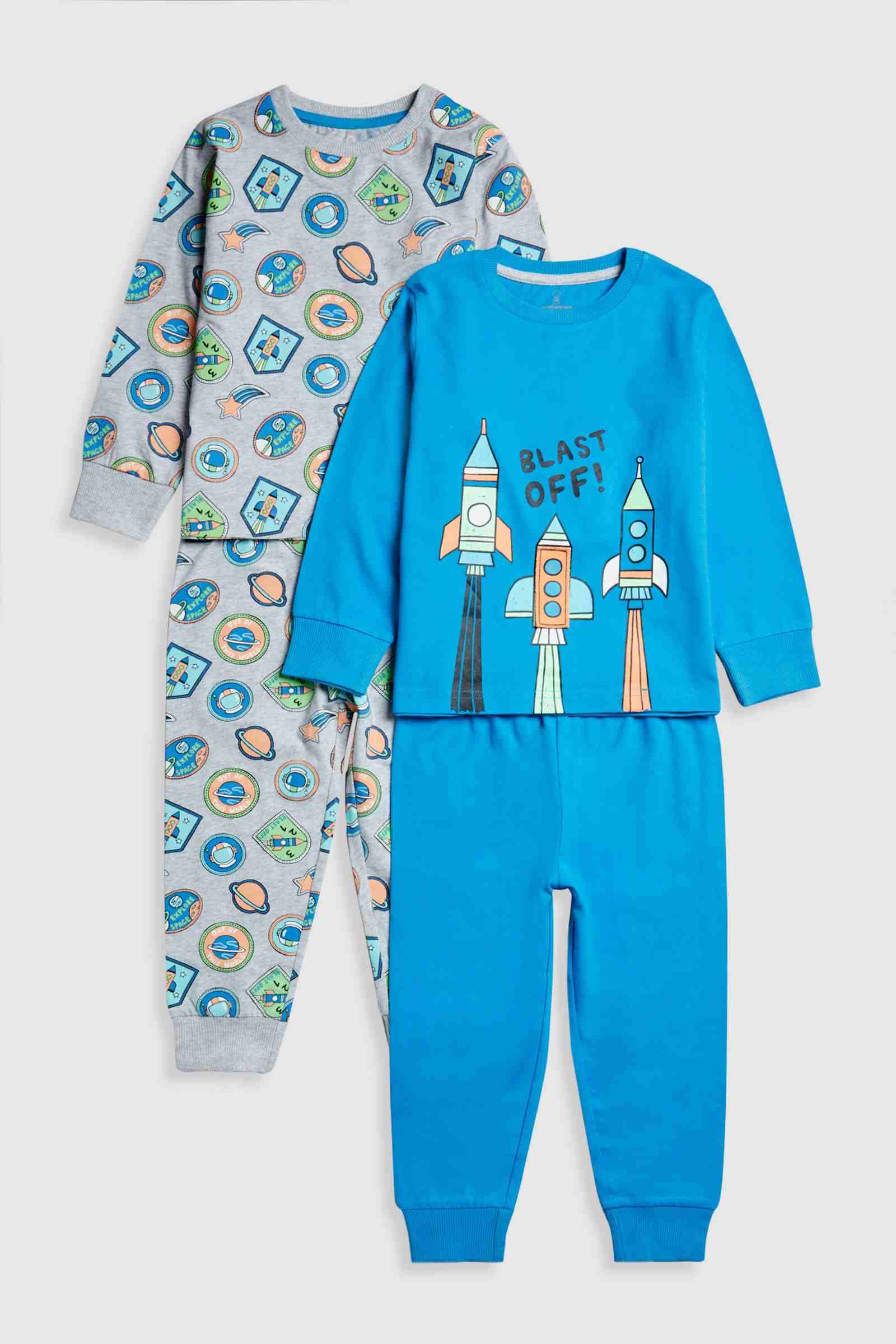 Mothercare Boys Rocket Lift - the - Flap Long Sleeves 100% Cotton 4 - Piece Pyjama Set - Blue