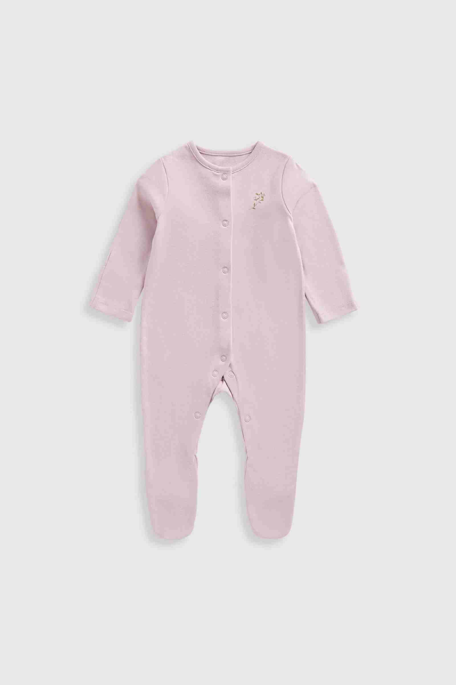 Mothercare Essentials Girls Wild Flower 100% Cotton Long Sleeves Sleepsuits - Pack of 3 - Cream