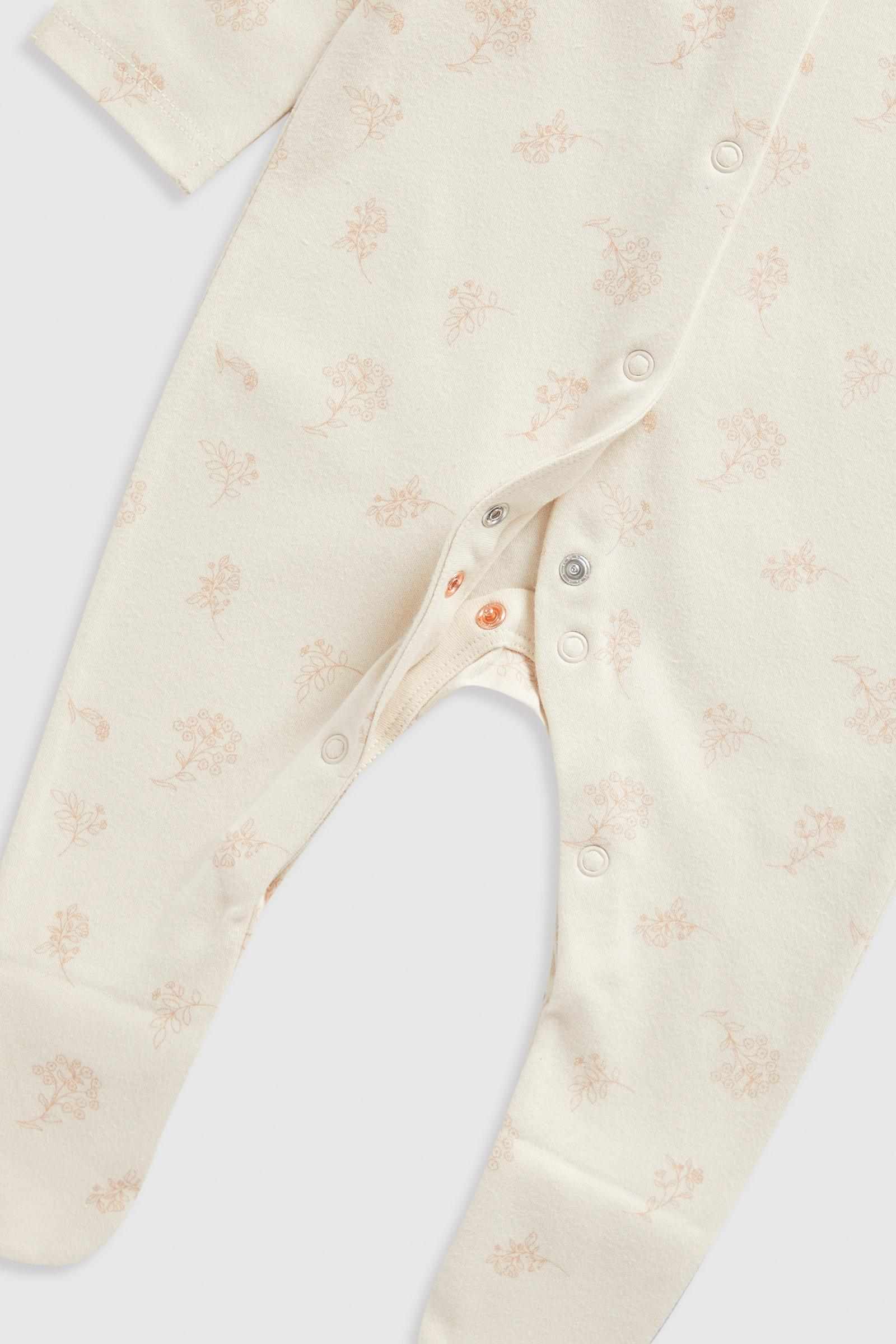 Mothercare Essentials Girls Wild Flower 100% Cotton Long Sleeves Sleepsuits - Pack of 3 - Cream