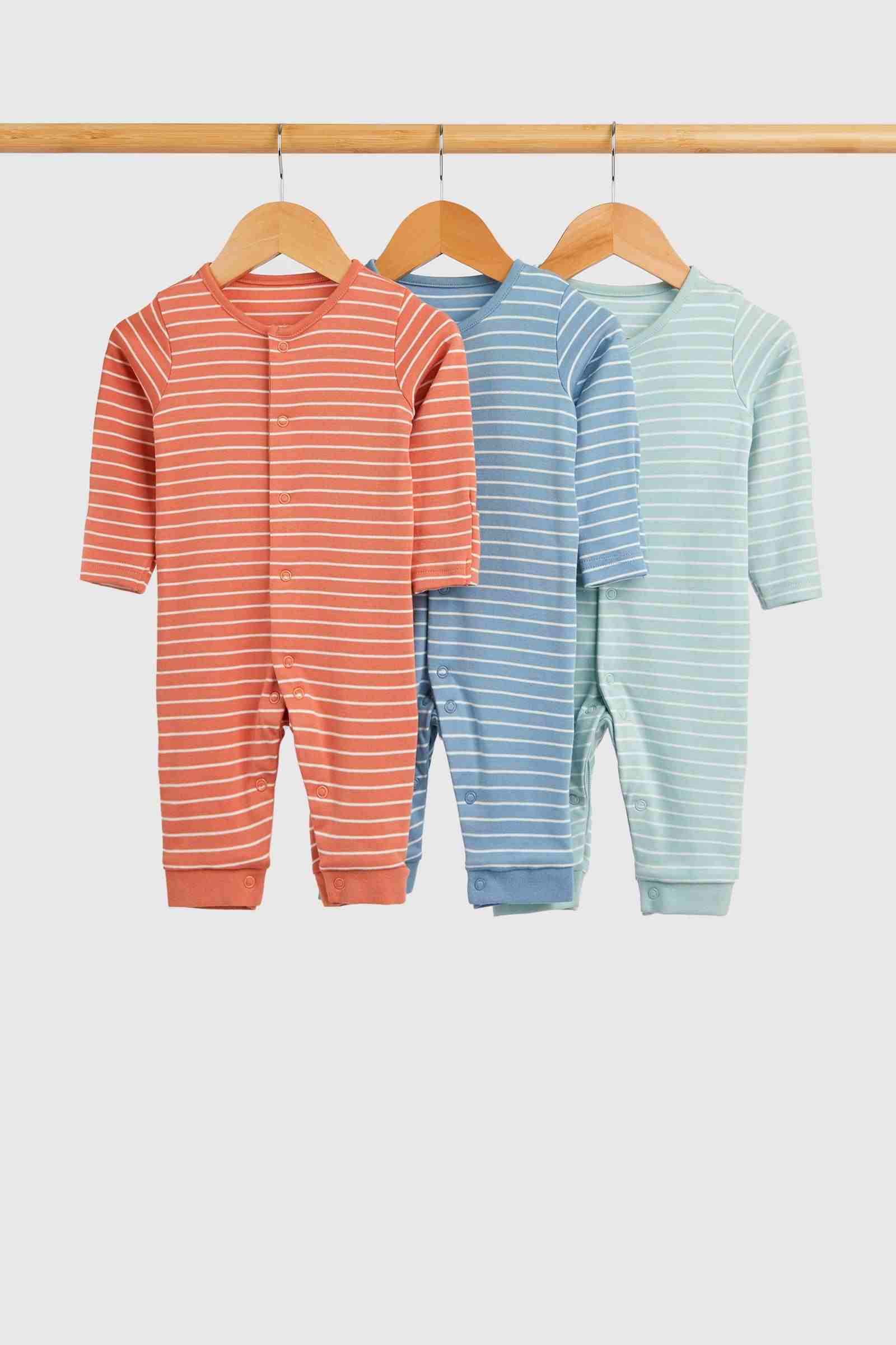 Mothercare Essentials Boys Striped 100% Cotton Long Sleeves Footless Sleepsuits - Pack of 3 - Yellow