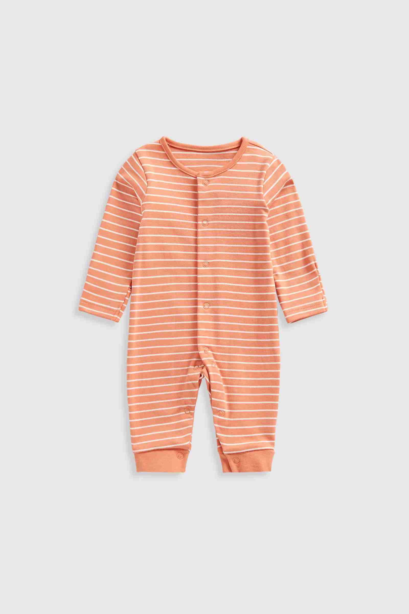 Mothercare Essentials Boys Striped 100% Cotton Long Sleeves Footless Sleepsuits - Pack of 3 - Yellow