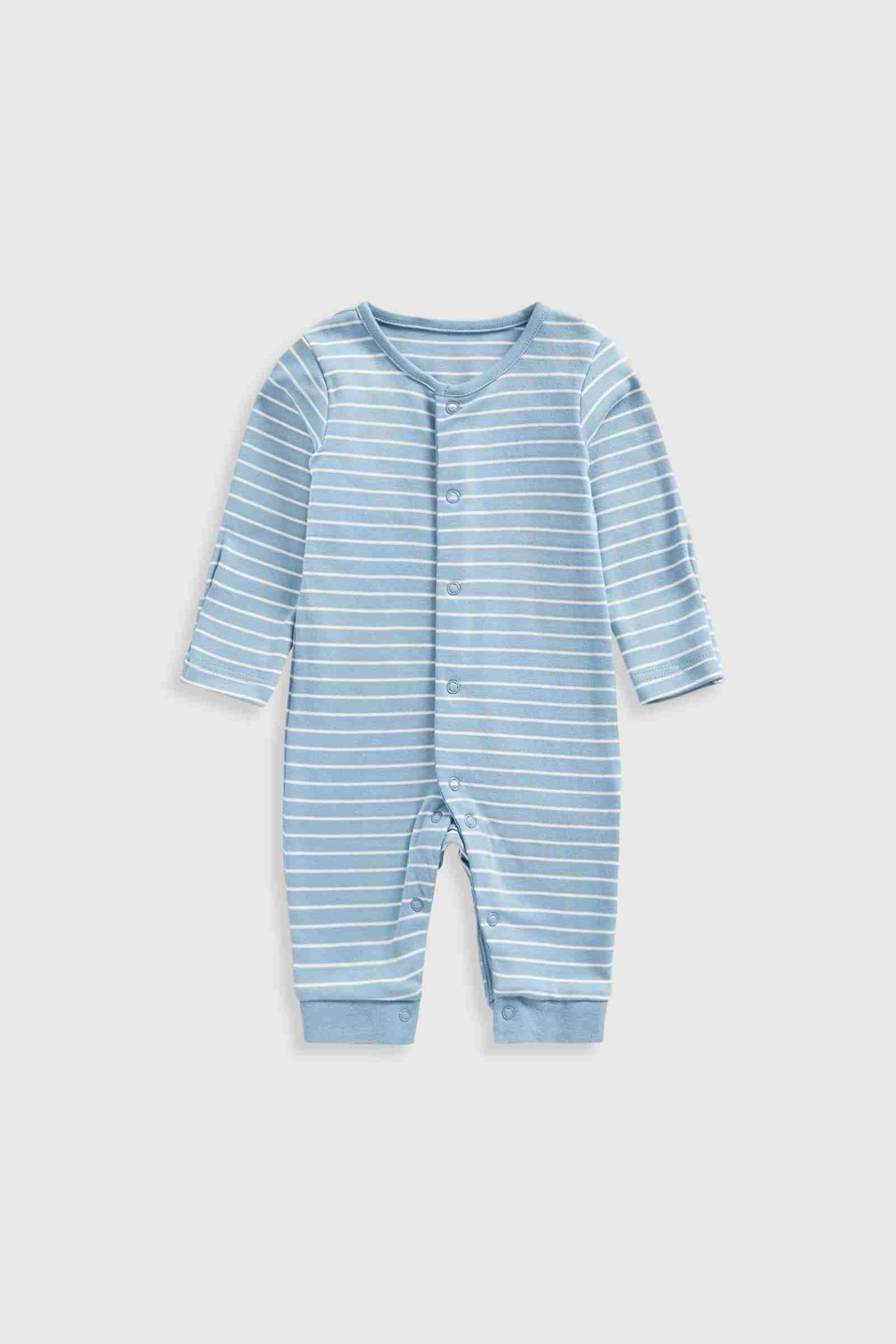 Mothercare Essentials Boys Striped 100% Cotton Long Sleeves Footless Sleepsuits - Pack of 3 - Yellow