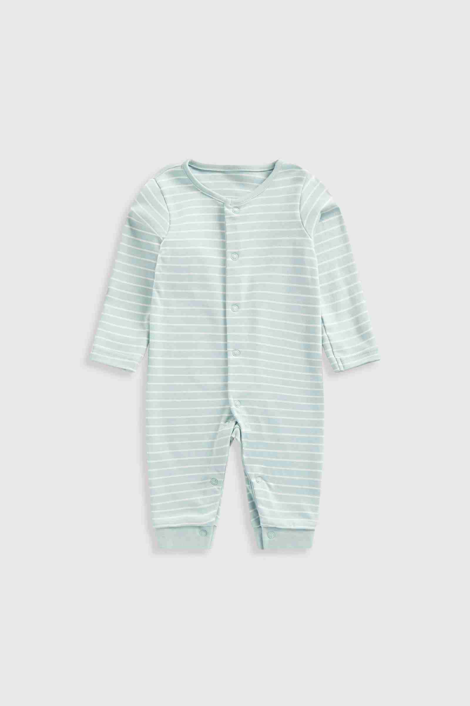 Mothercare Essentials Boys Striped 100% Cotton Long Sleeves Footless Sleepsuits - Pack of 3 - Yellow