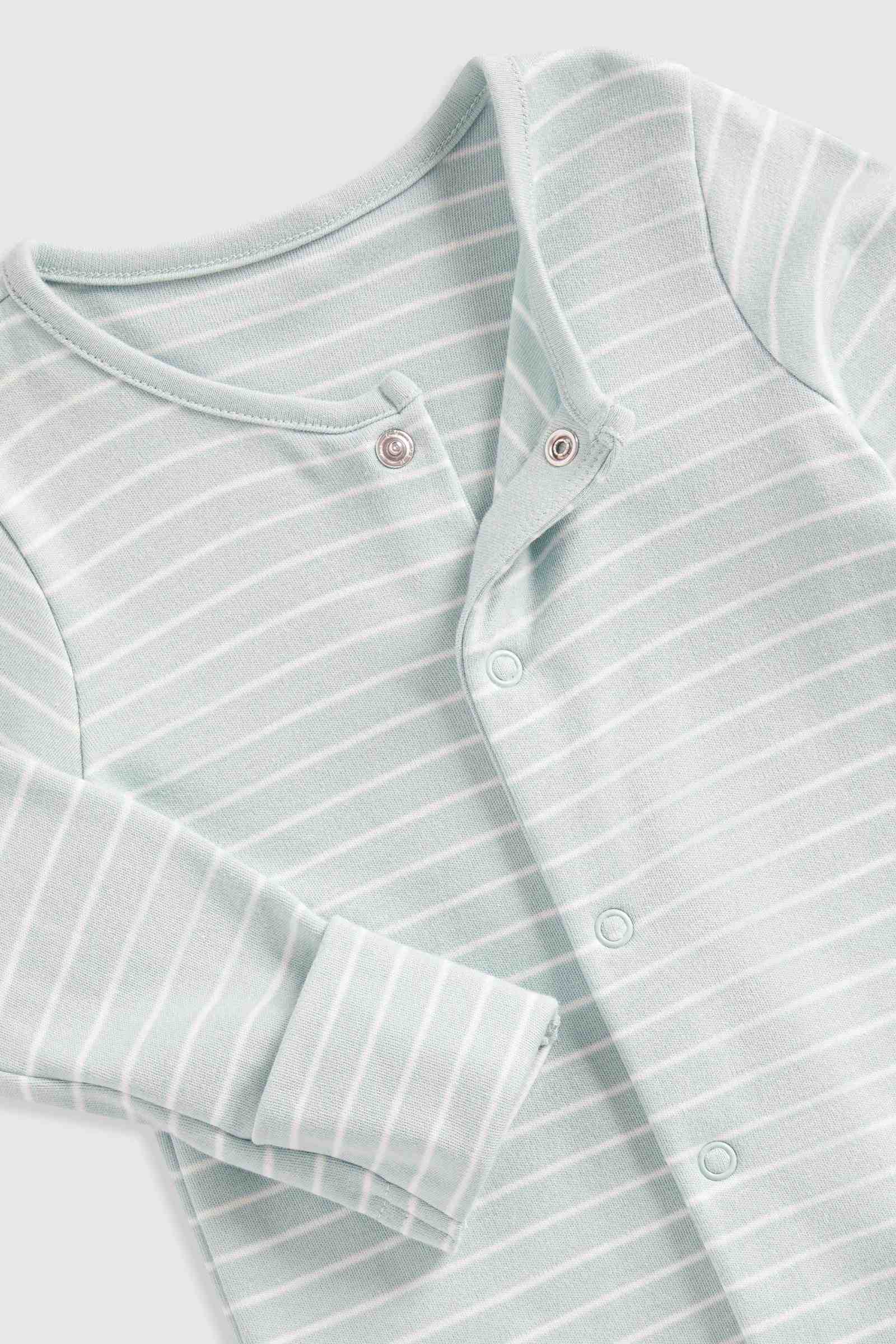 Mothercare Essentials Boys Striped 100% Cotton Long Sleeves Footless Sleepsuits - Pack of 3 - Yellow