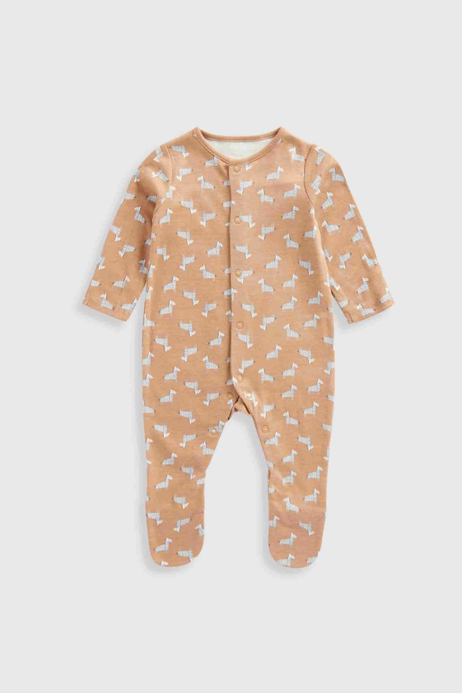 Mothercare Essentials Boys Zebra 100% Cotton Long Sleeves Sleepsuits - Pack of 3 - Multicolor