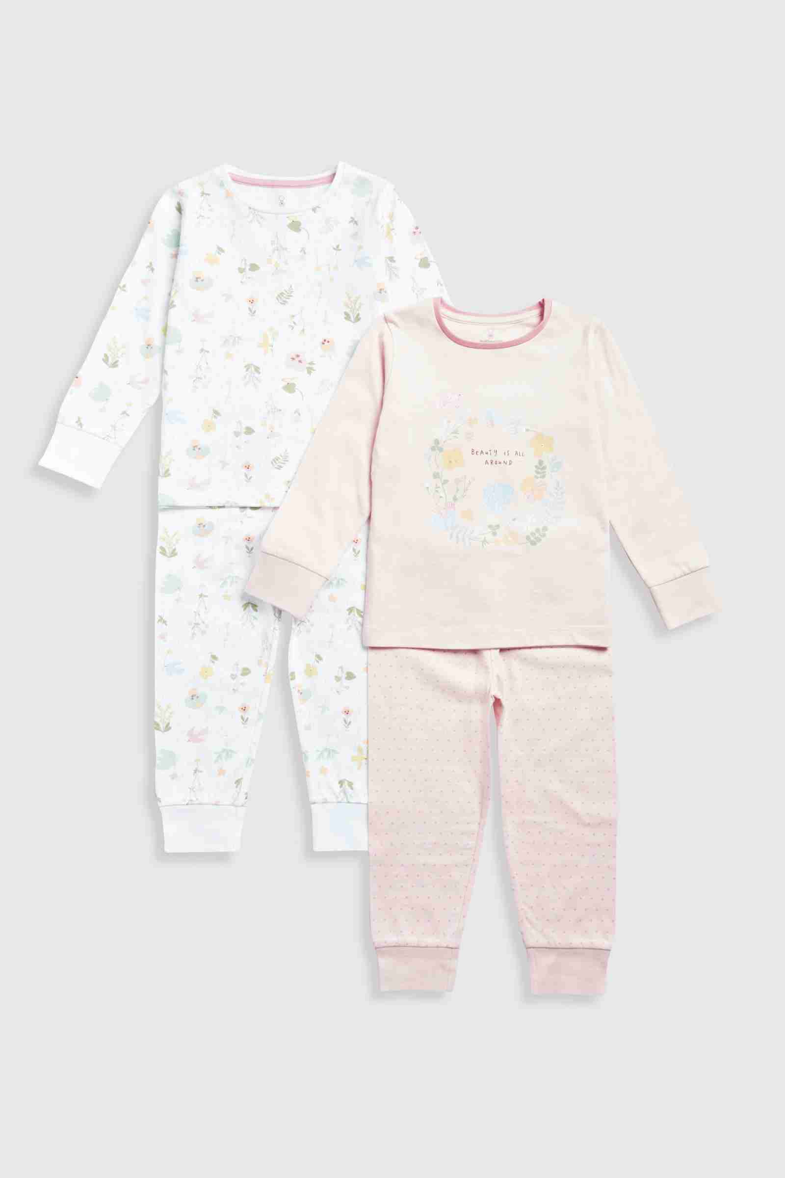 Mothercare Girls Beauty Long Sleeves 100% Cotton 4 - Piece Pyjama Set - Pink