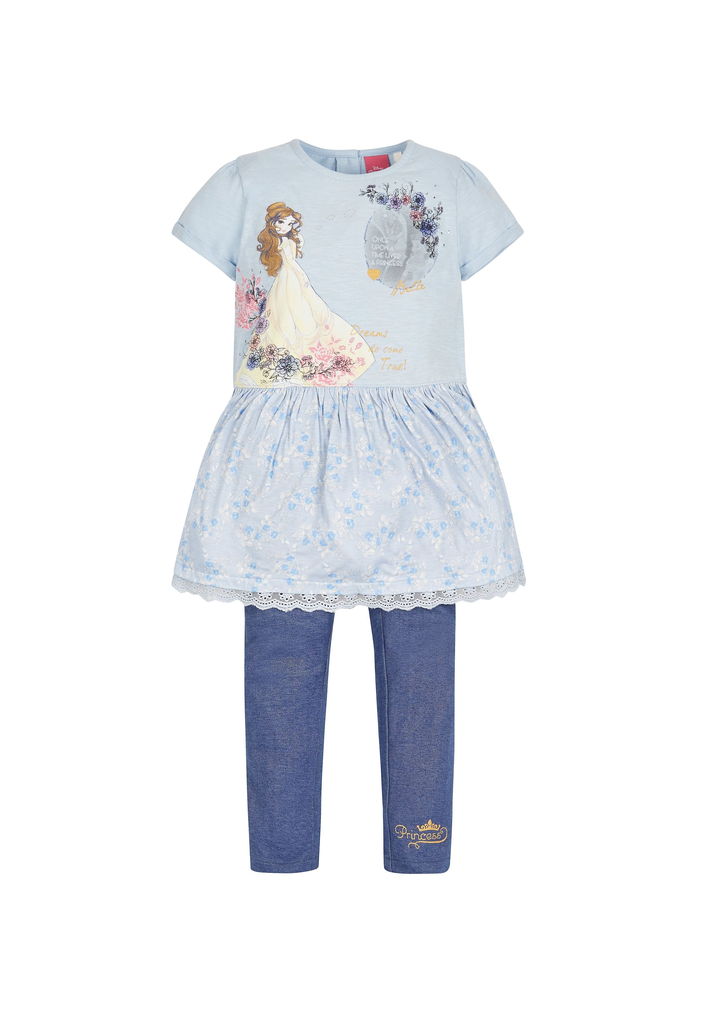 Mothercare | Girls Disney Beauty And The Beast Leggings And Tunic Set - Blue 0