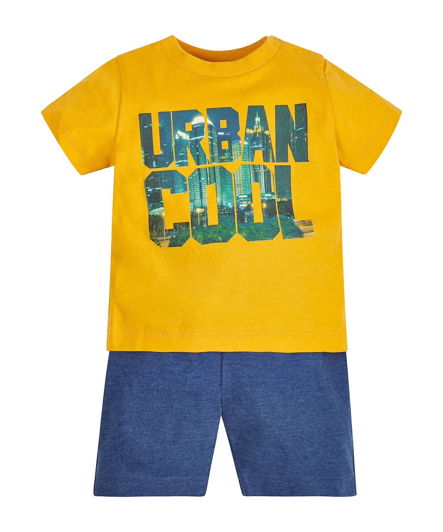 Mothercare | Boys Half Sleeves T-Shirt And Shorts Set Text Print - Pack Of 2 - Yellow 0