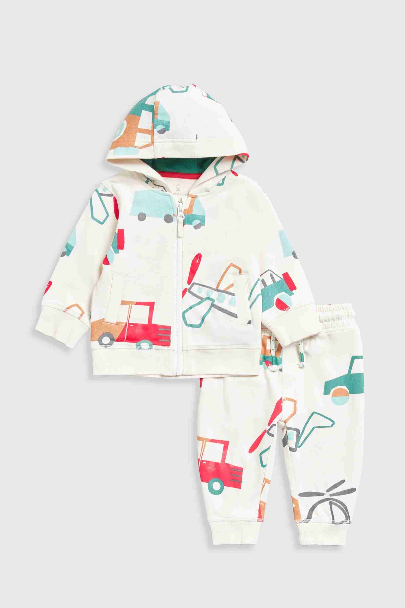 Mothercare Boys Transport Long Sleeves Hooded 2 - Piece Jogger Set - Cream