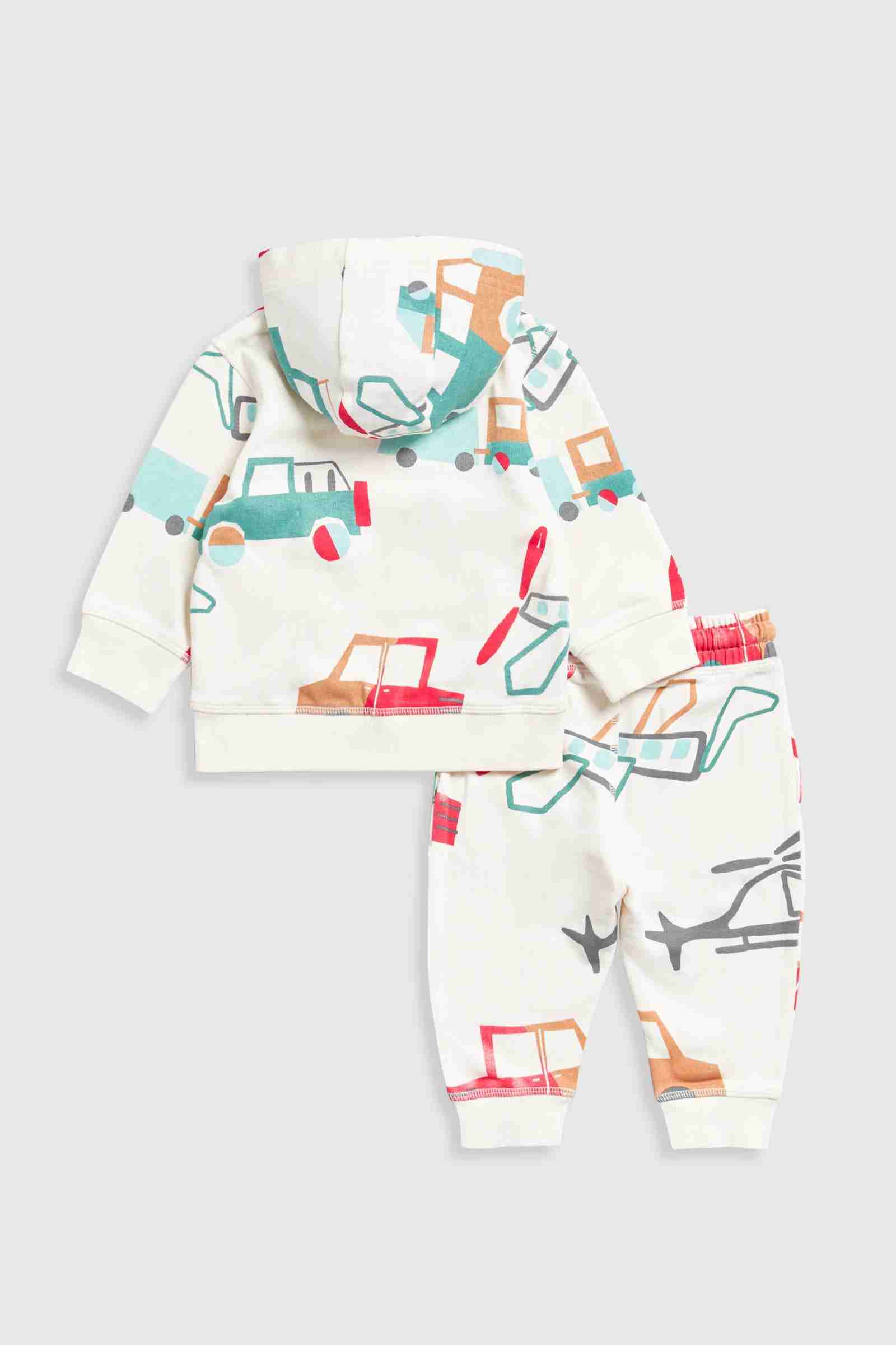 Mothercare Boys Transport Long Sleeves Hooded 2 - Piece Jogger Set - Cream