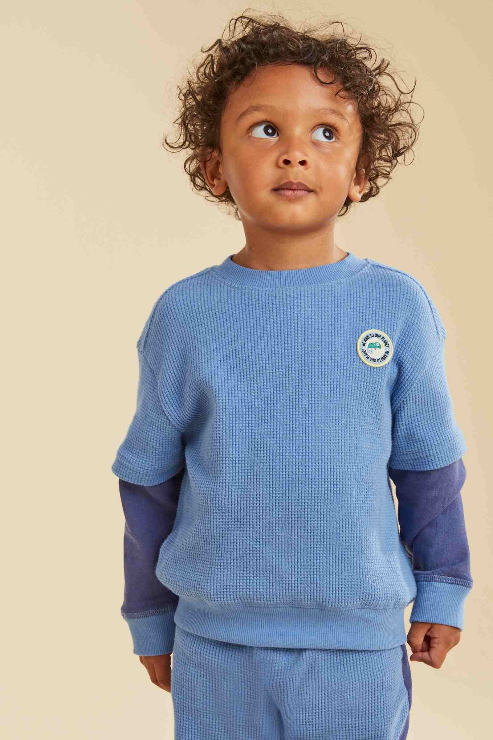 Mothercare Boys 100% Cotton Long - Sleeves Waffle 2 - Piece Jogger Set - Blue