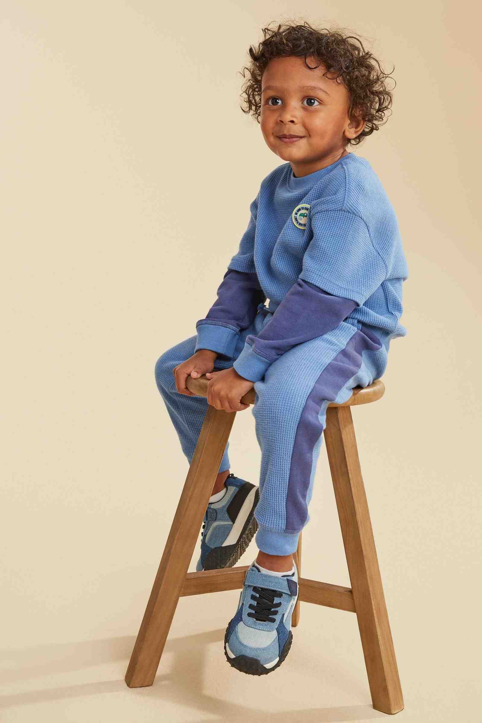 Mothercare Boys 100% Cotton Long - Sleeves Waffle 2 - Piece Jogger Set - Blue