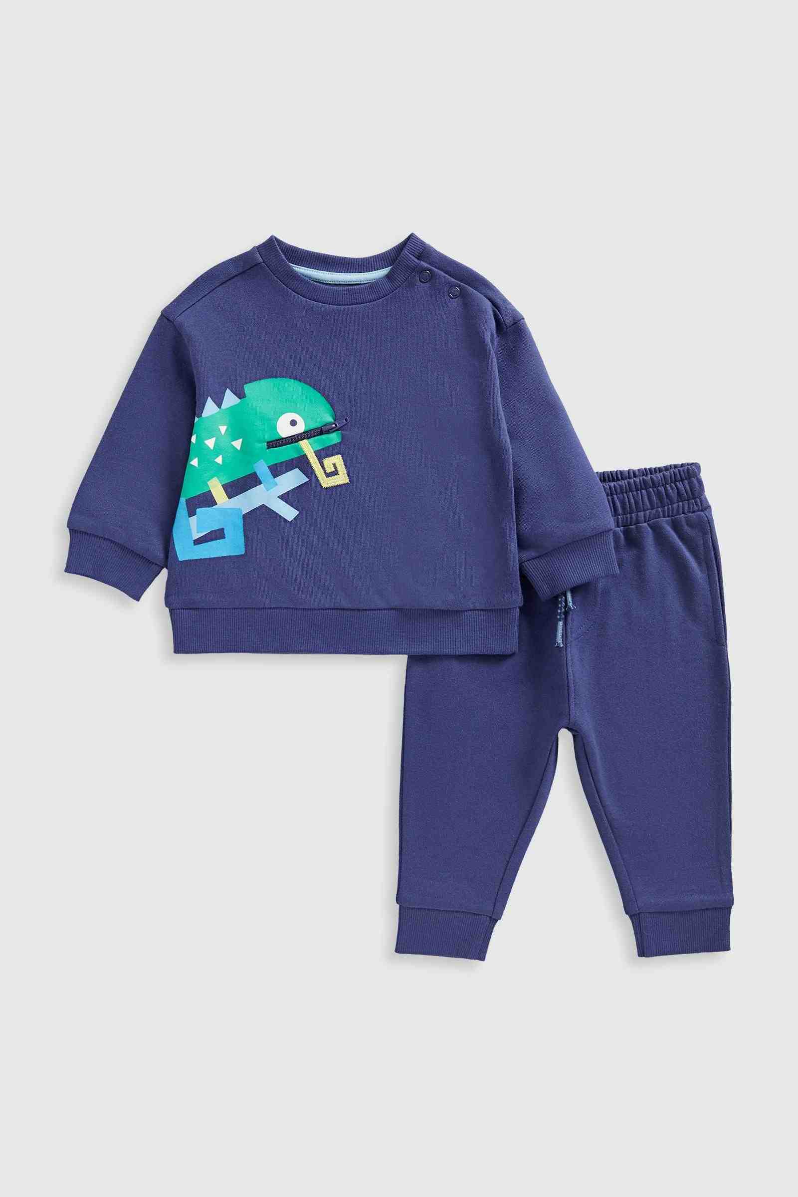 Mothercare Boys 100% Cotton Long - Sleeves Gecko 2 - Piece Jogger Set - Purple