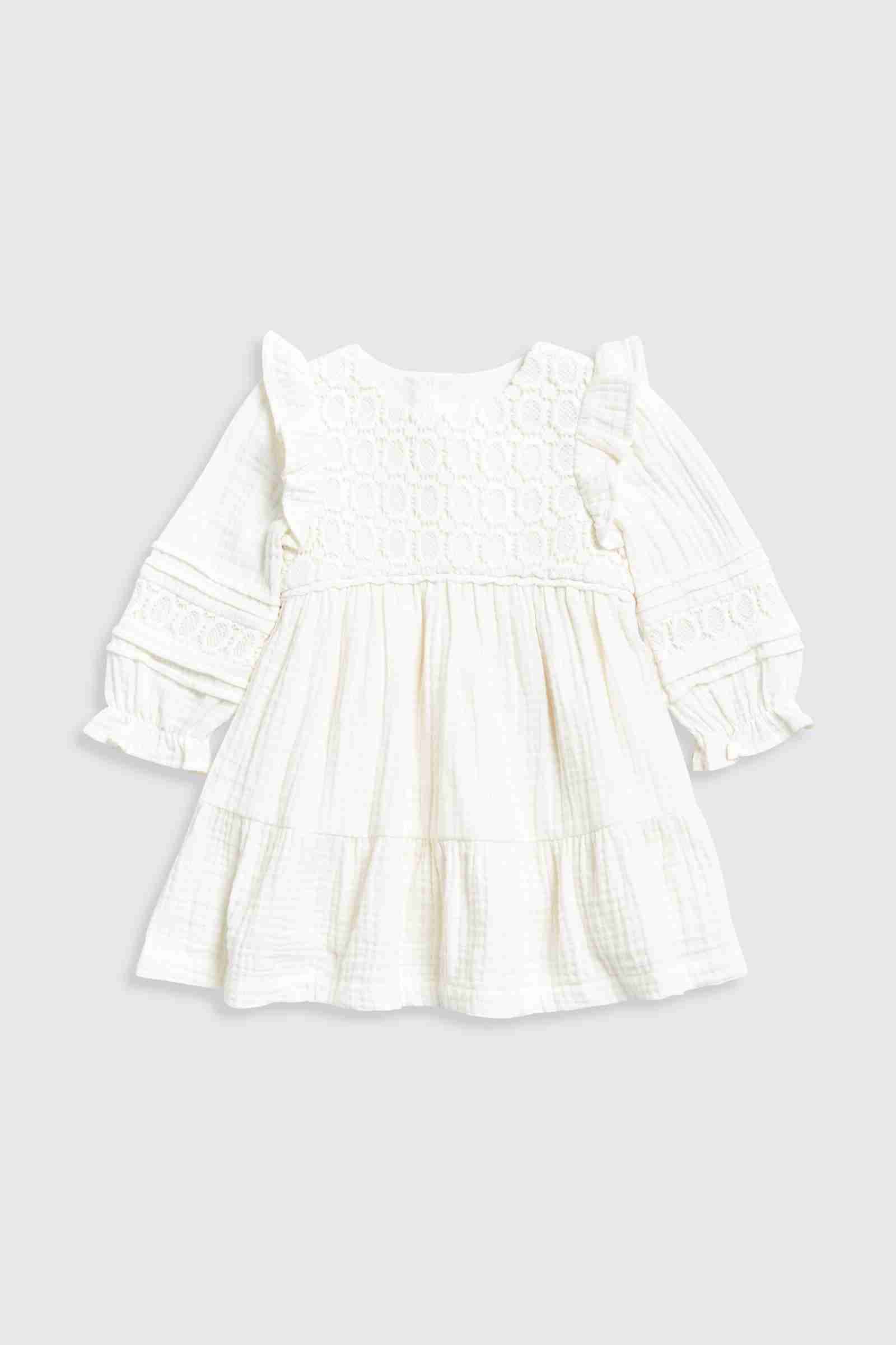 Mothercare Girls Soft Heritage 100% Cotton Crochet Woven Dress - Cream