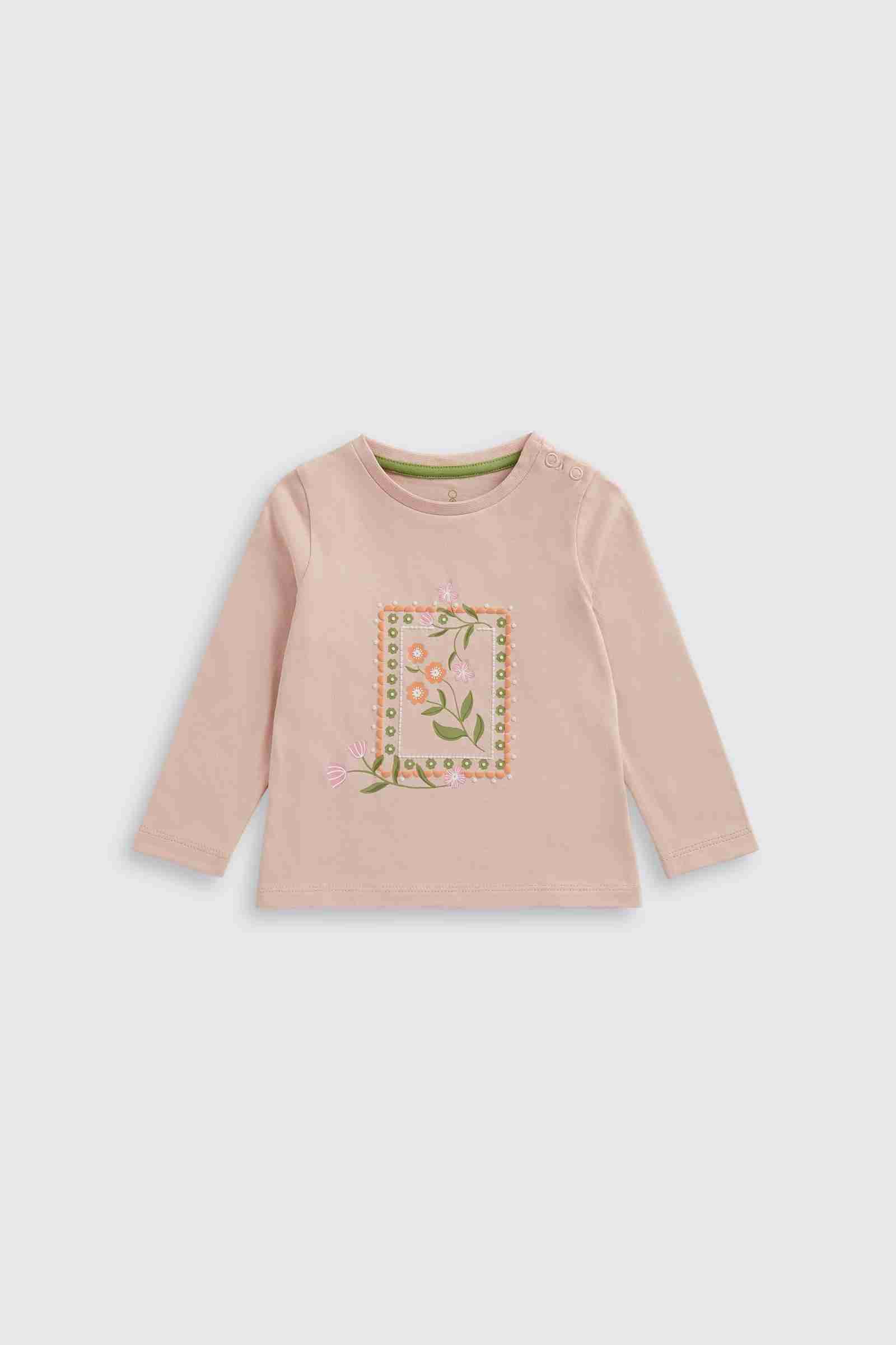 Mothercare Girls Pink Flower 100% Cotton Long - Sleeves T-Shirt - Pink