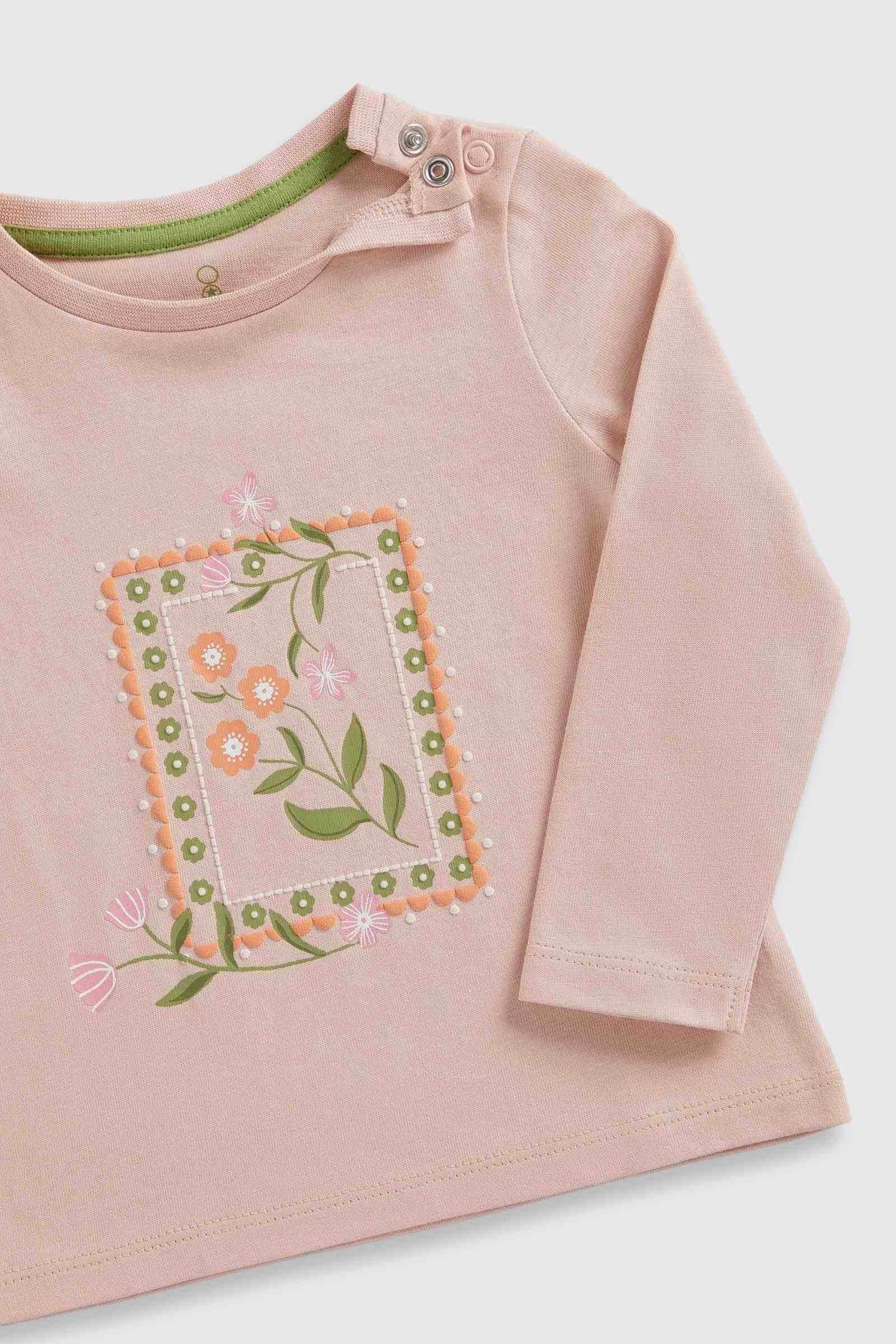 Mothercare Girls Pink Flower 100% Cotton Long - Sleeves T-Shirt - Pink
