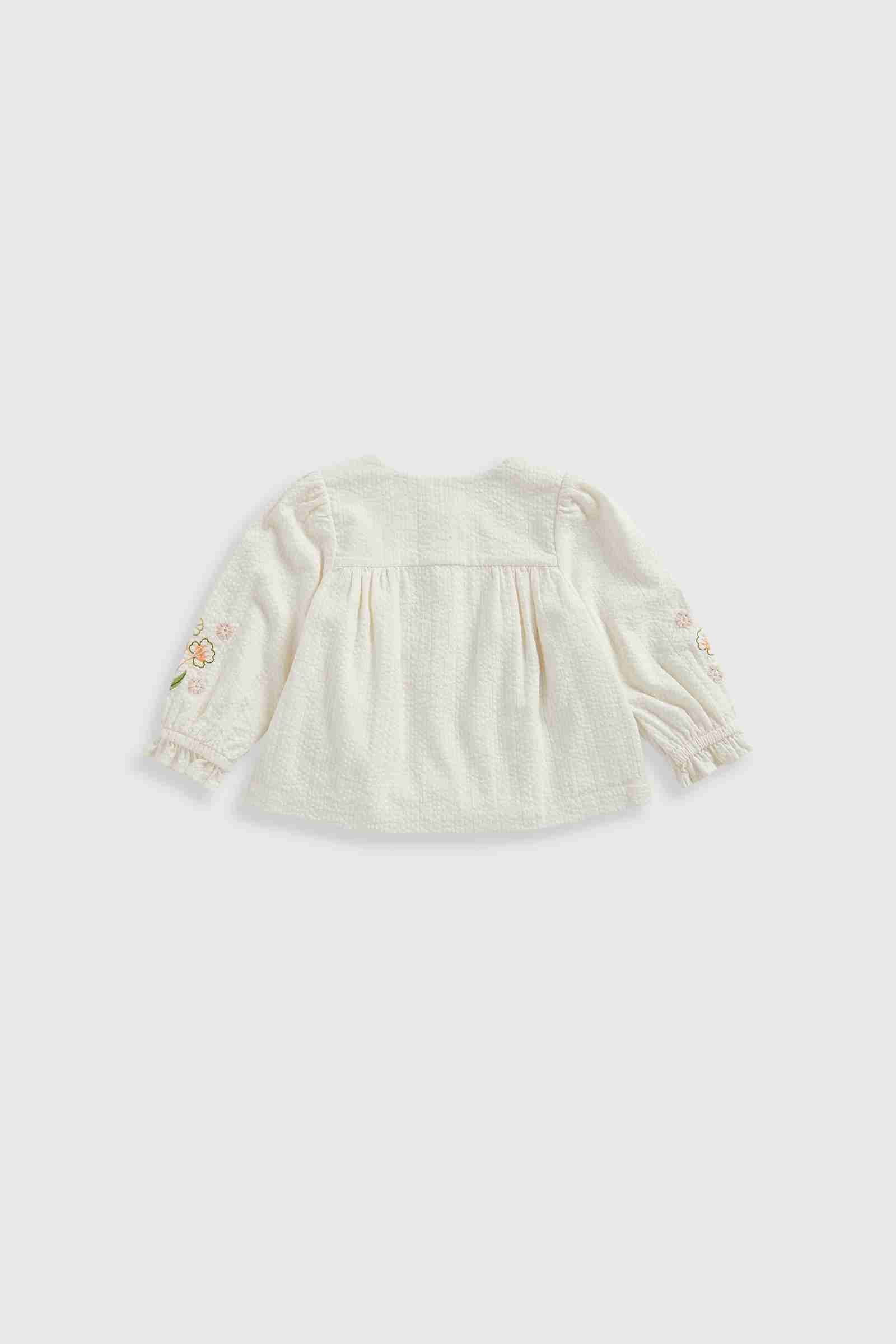 Mothercare Girls Majestic Jungle 100% Cotton Long - Sleeves Embroidered Blouse - White