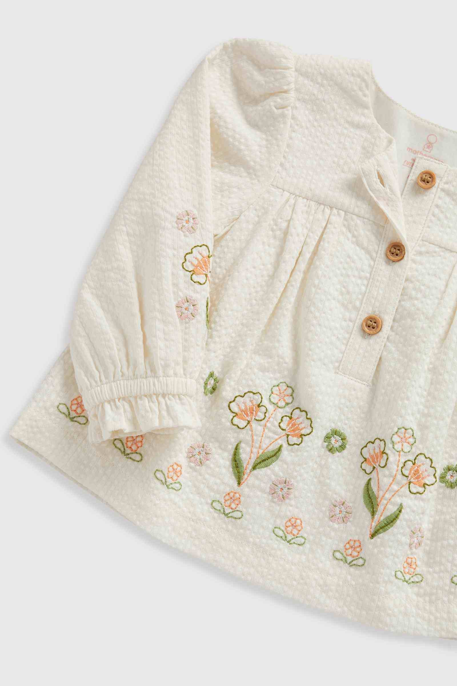 Mothercare Girls Majestic Jungle 100% Cotton Long - Sleeves Embroidered Blouse - White
