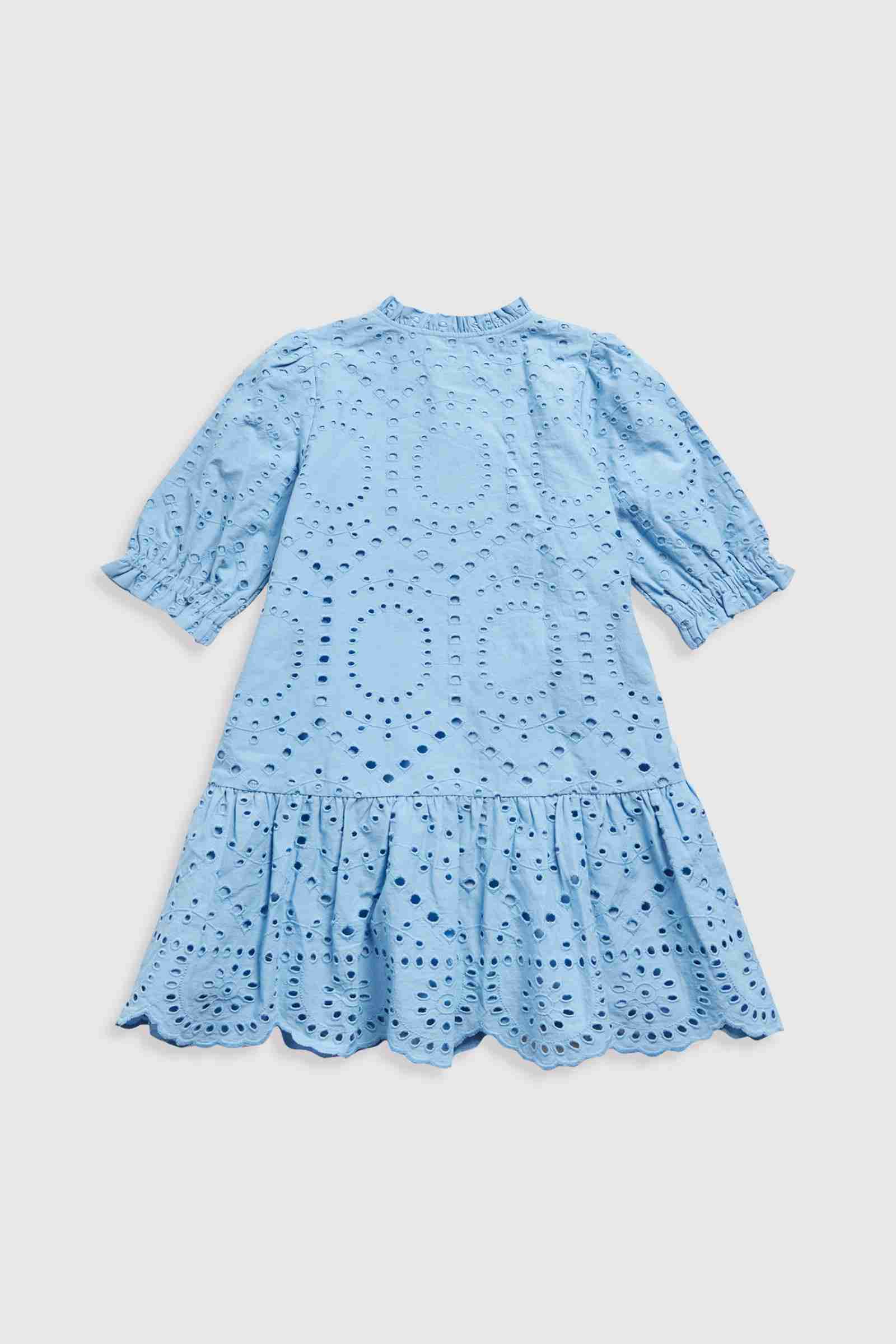 Mothercare Girls Timeless Crafts 100% Cotton Broderie Dress with Scallop Hem - Blue