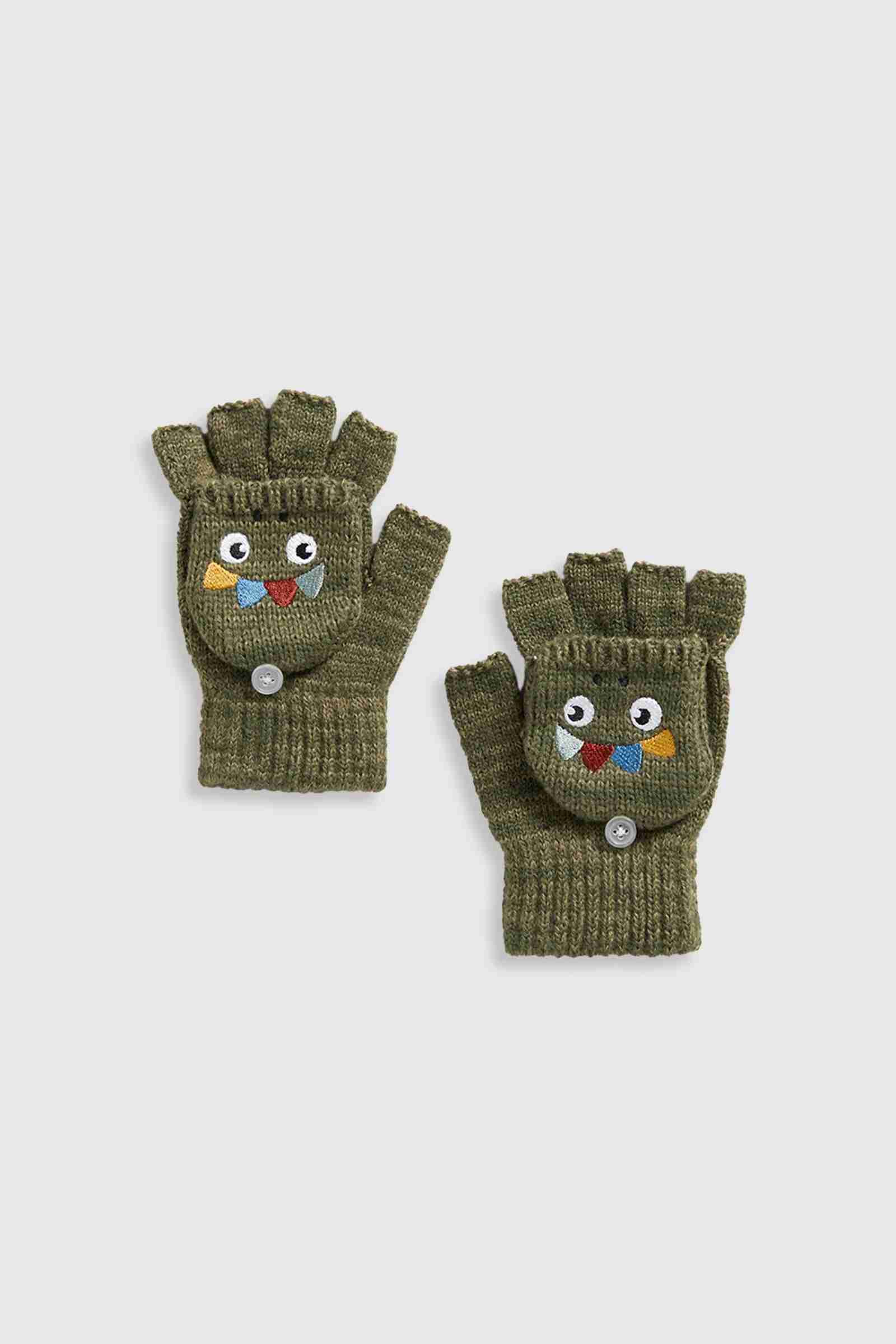 Mothercare Boys Dinosaur Knitted Flip Mitts - Green