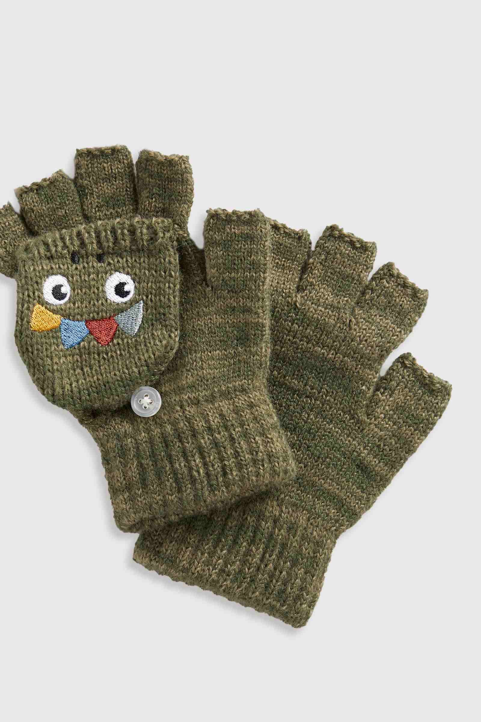 Mothercare Boys Dinosaur Knitted Flip Mitts - Green