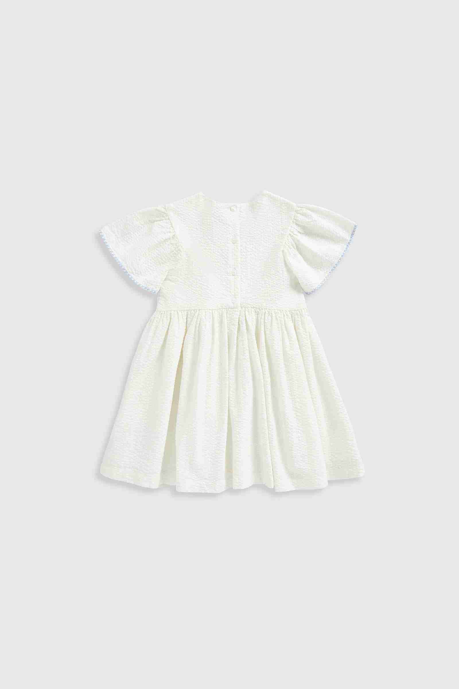 Mothercare Girls Crafted Comfort Embroidered Short - Sleeved 100% Cotton Dress - White