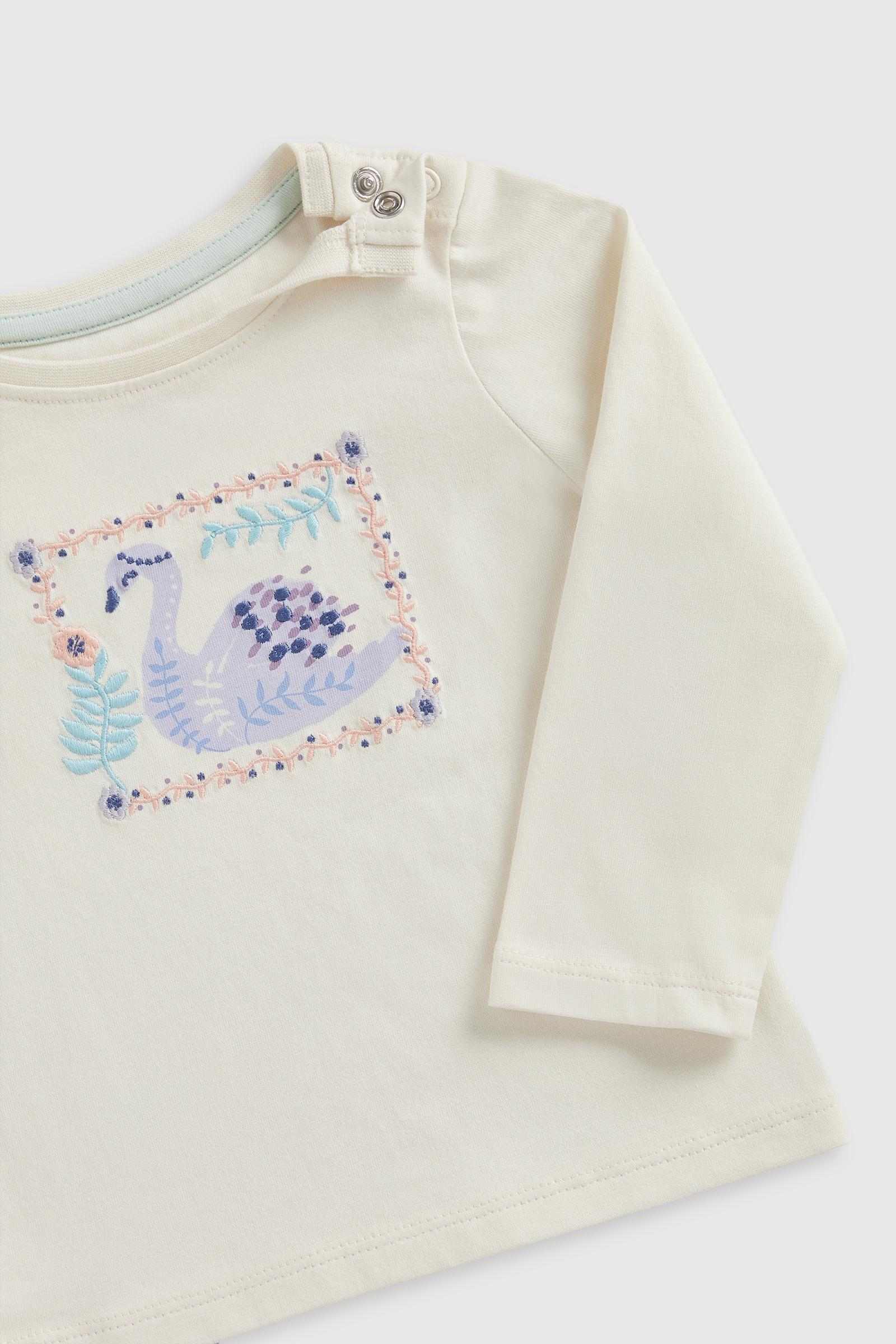 Mothercare Girls White Swan 100% Cotton Long - Sleeves T-Shirt - Cream