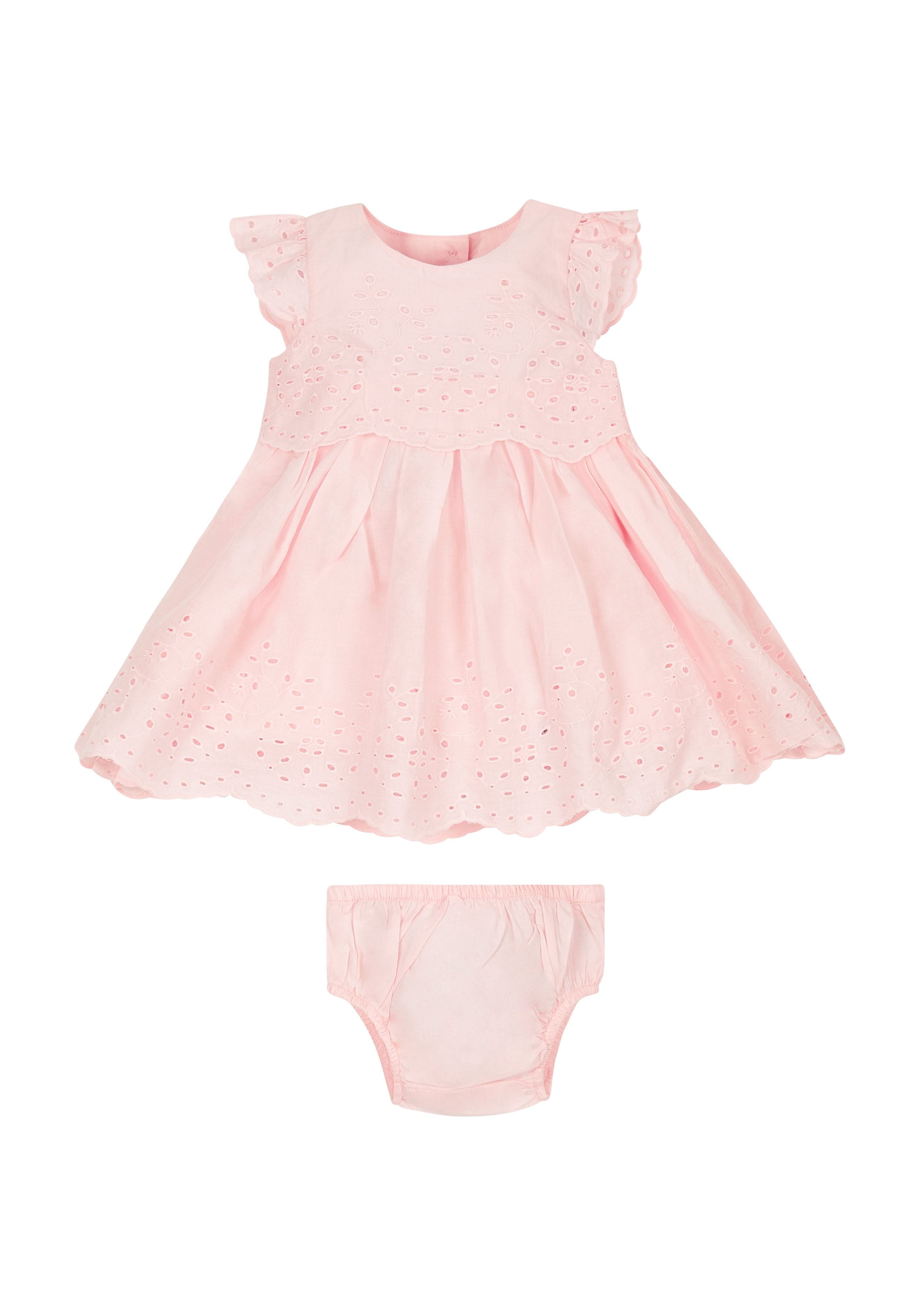 Mothercare | Girls Pink Broderie Dress And Knickers Set 0