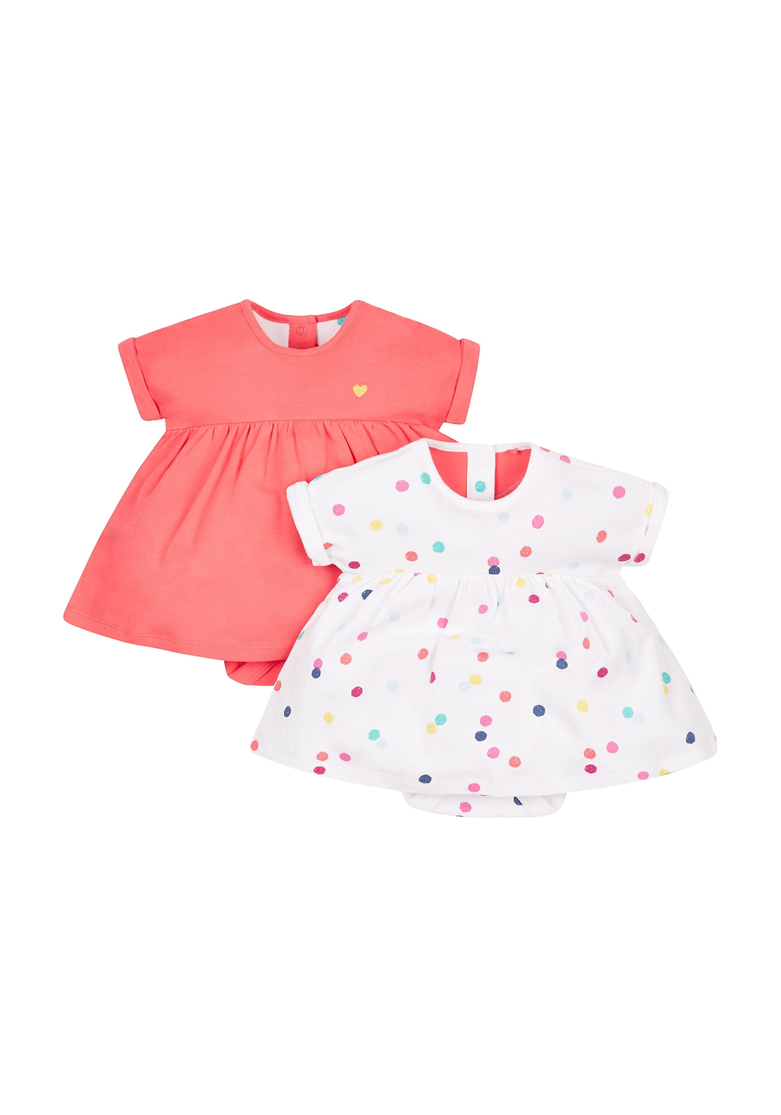 Mothercare | Girls Spotty And Pink Romper Dress - Pack Of 2 0
