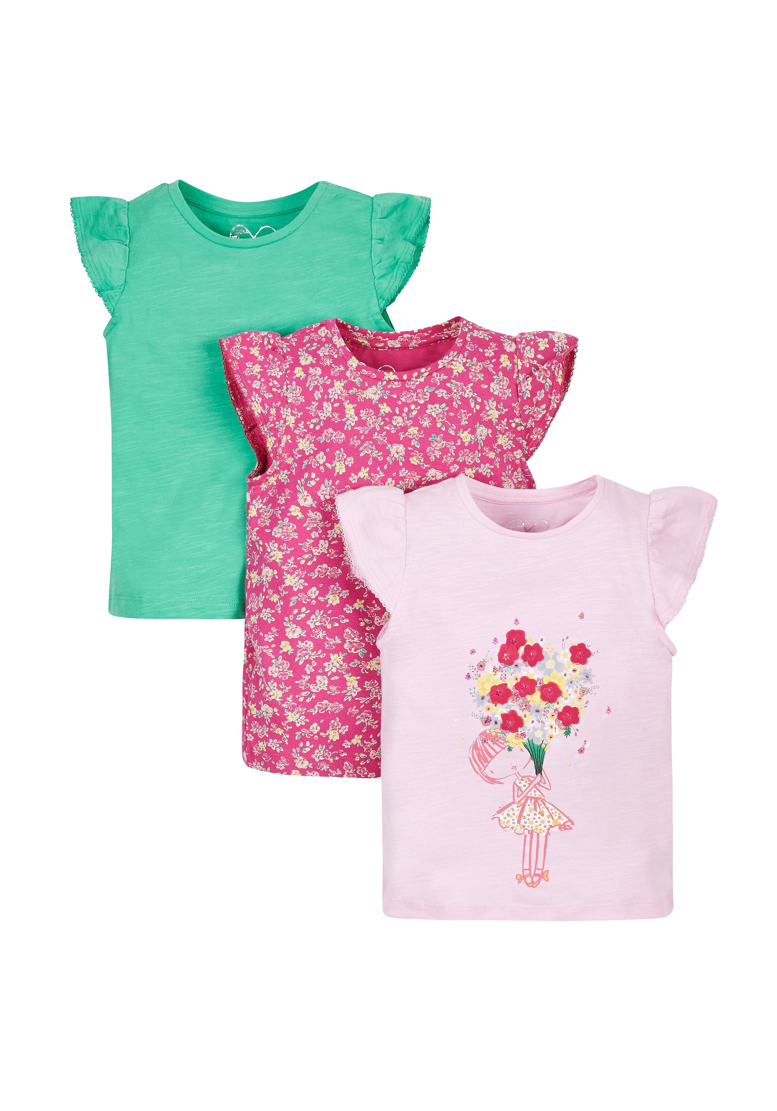 Mothercare | Girls Flower T-Shirts - 3 Pack - Multicolor 0