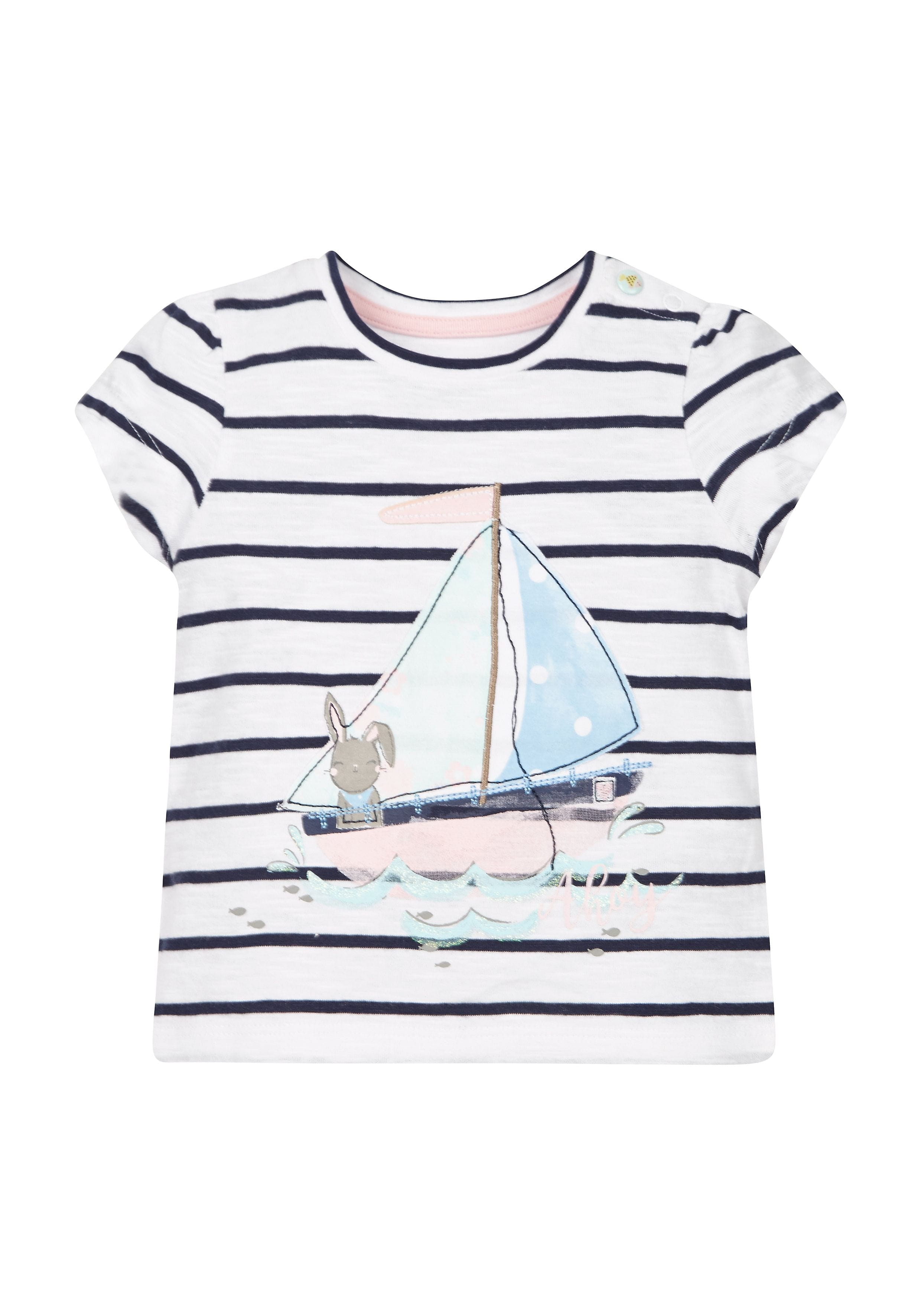 Mothercare | Girls Stripe Boat T-Shirt - White 0