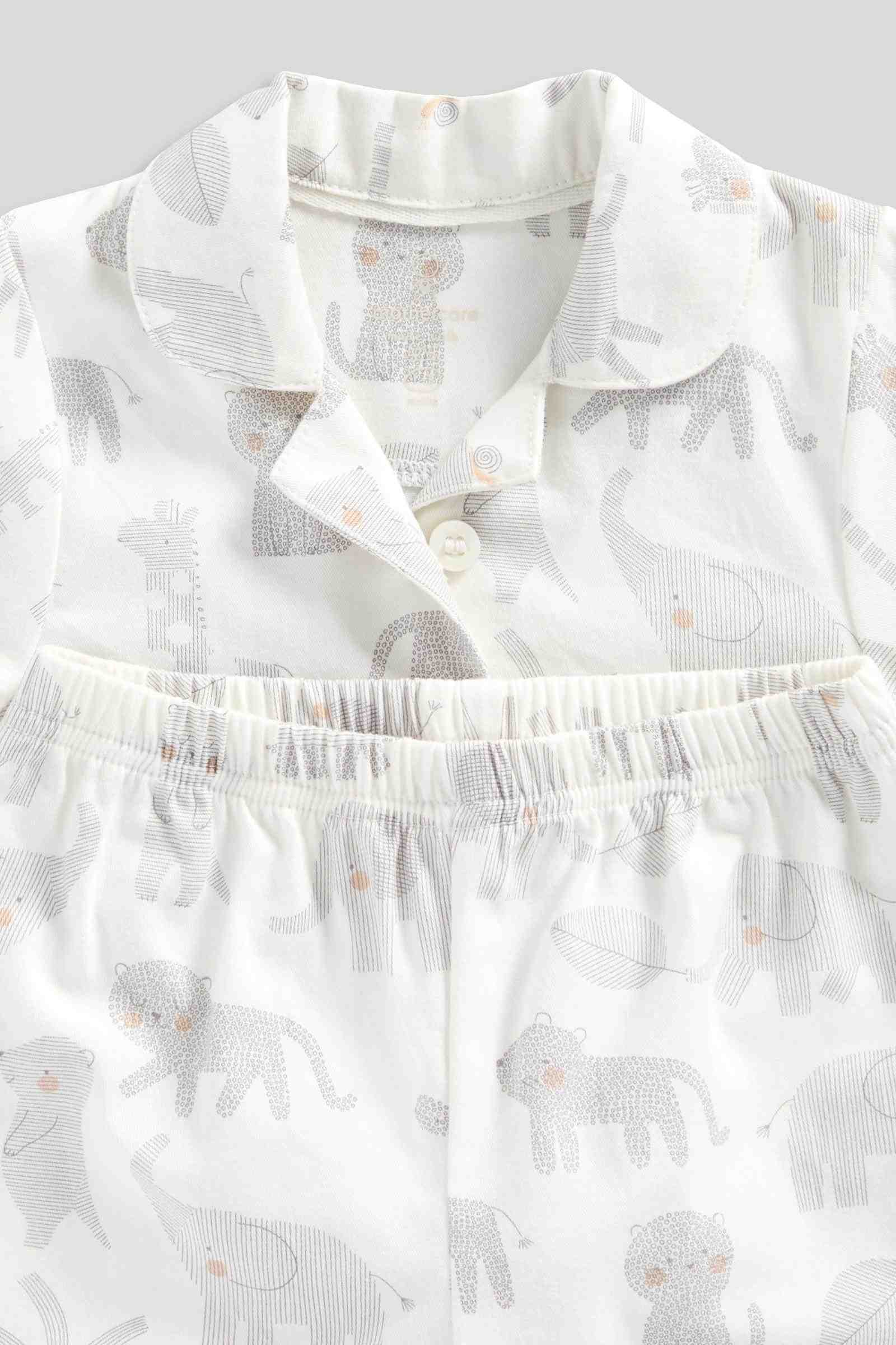 Mothercare Essentials Unisex Safari 100% Cotton Woven 2 - Piece Baby Pyjama Set - White