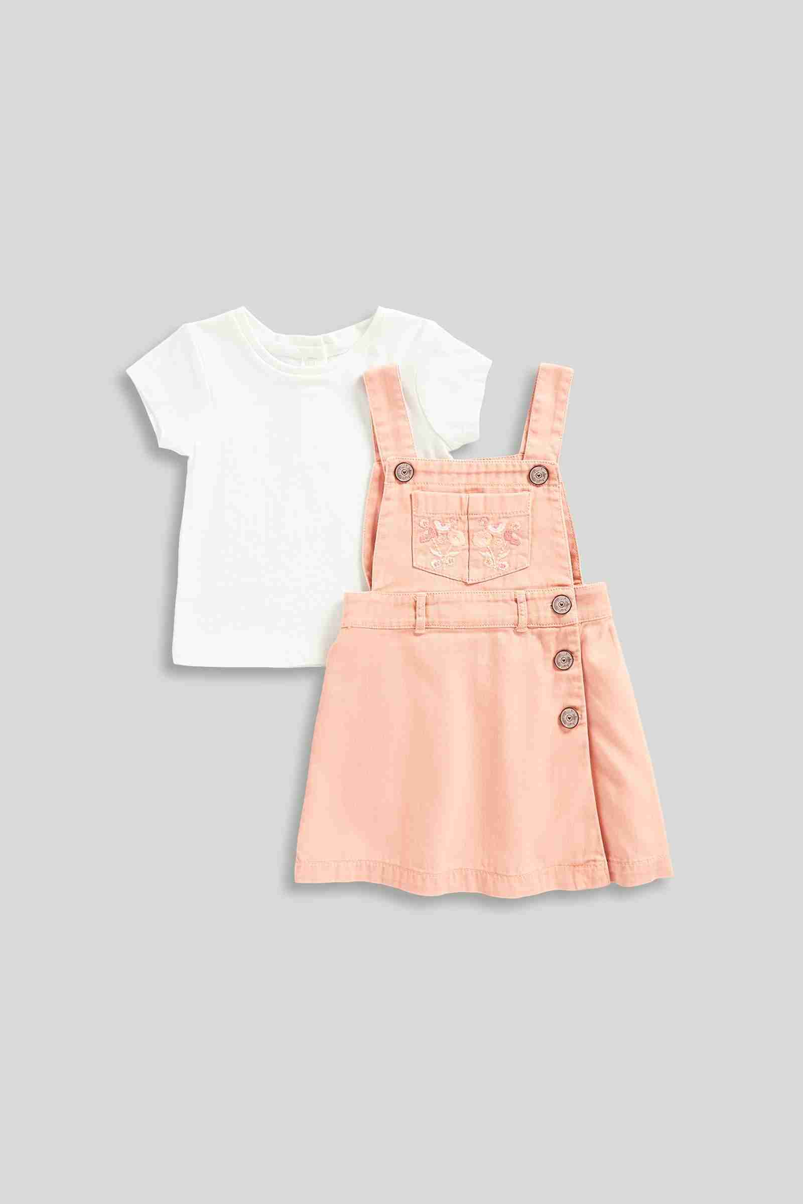 Mothercare Girls Nature's Blossom Pinny Dress and T-Shirt 2 - Piece Set - Pink
