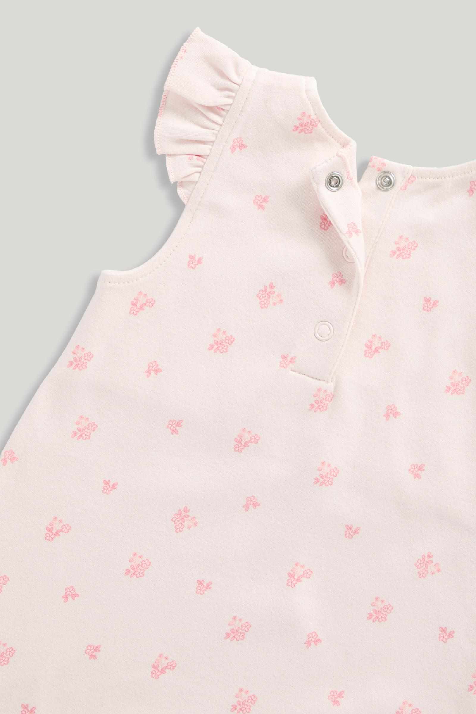 Mothercare Girls Classic Floral Summer 100% Cotton Dungarees and Bodysuit 2 - Piece Set - Light Pink