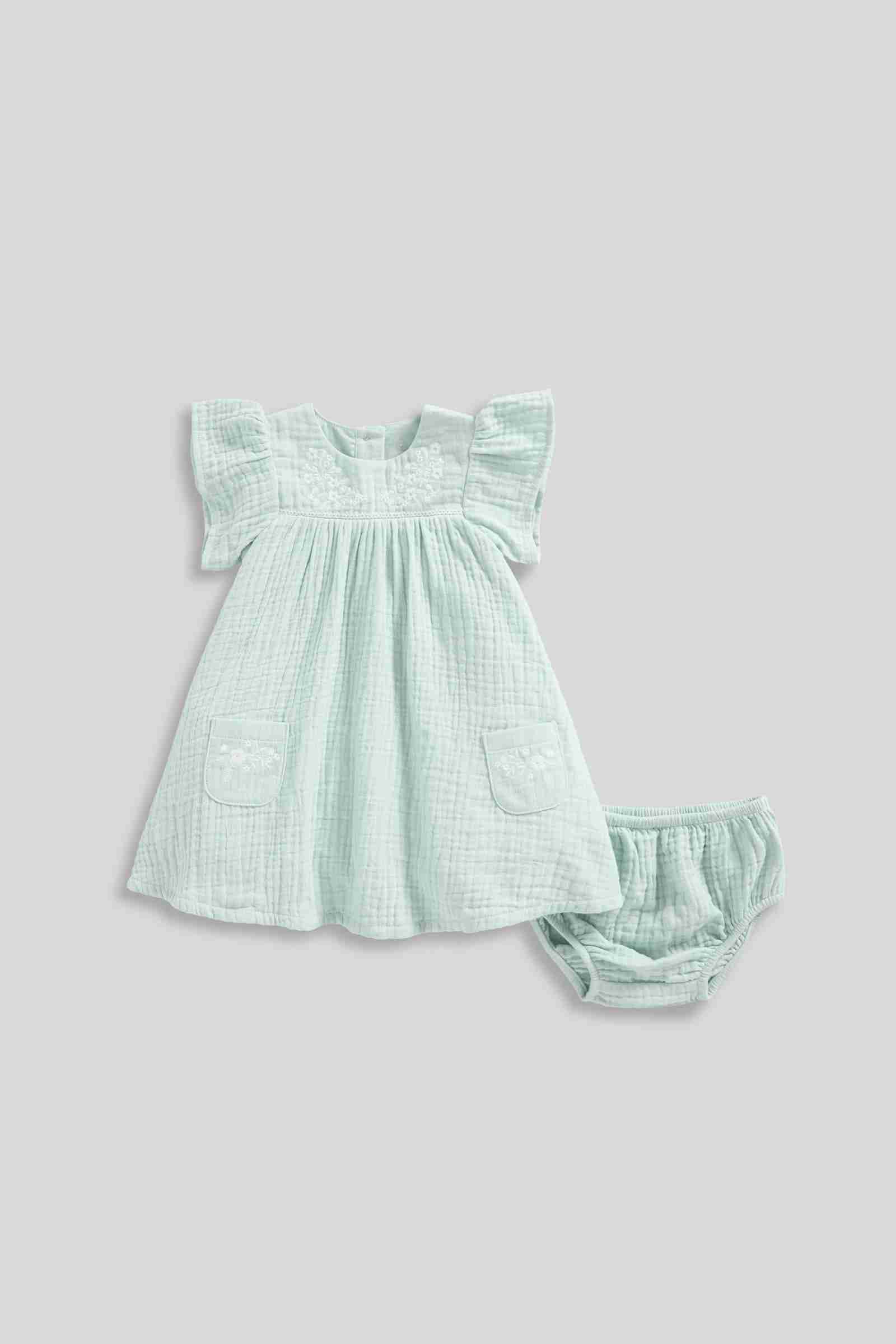 Mothercare Girls Spring Blossom Woven Dress And Knickers - Pack of 2 - Light Green