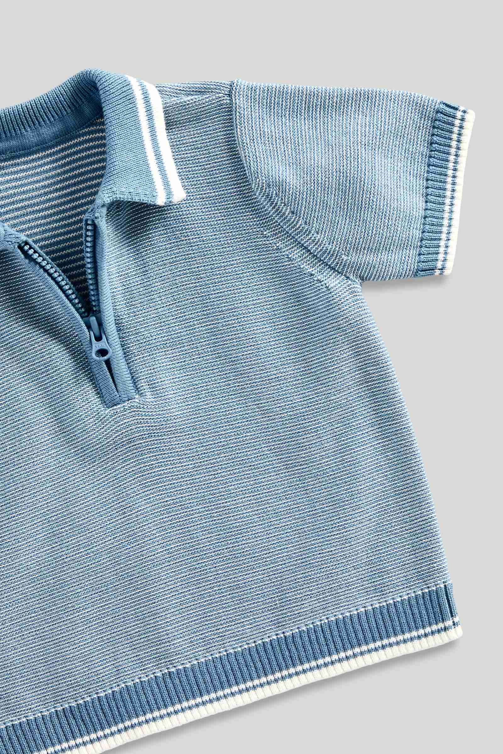 Mothercare Boys Tiny Traveller 100% Cotton Classic Knitted Polo Top and Shorts 2 - Piece Set - Blue