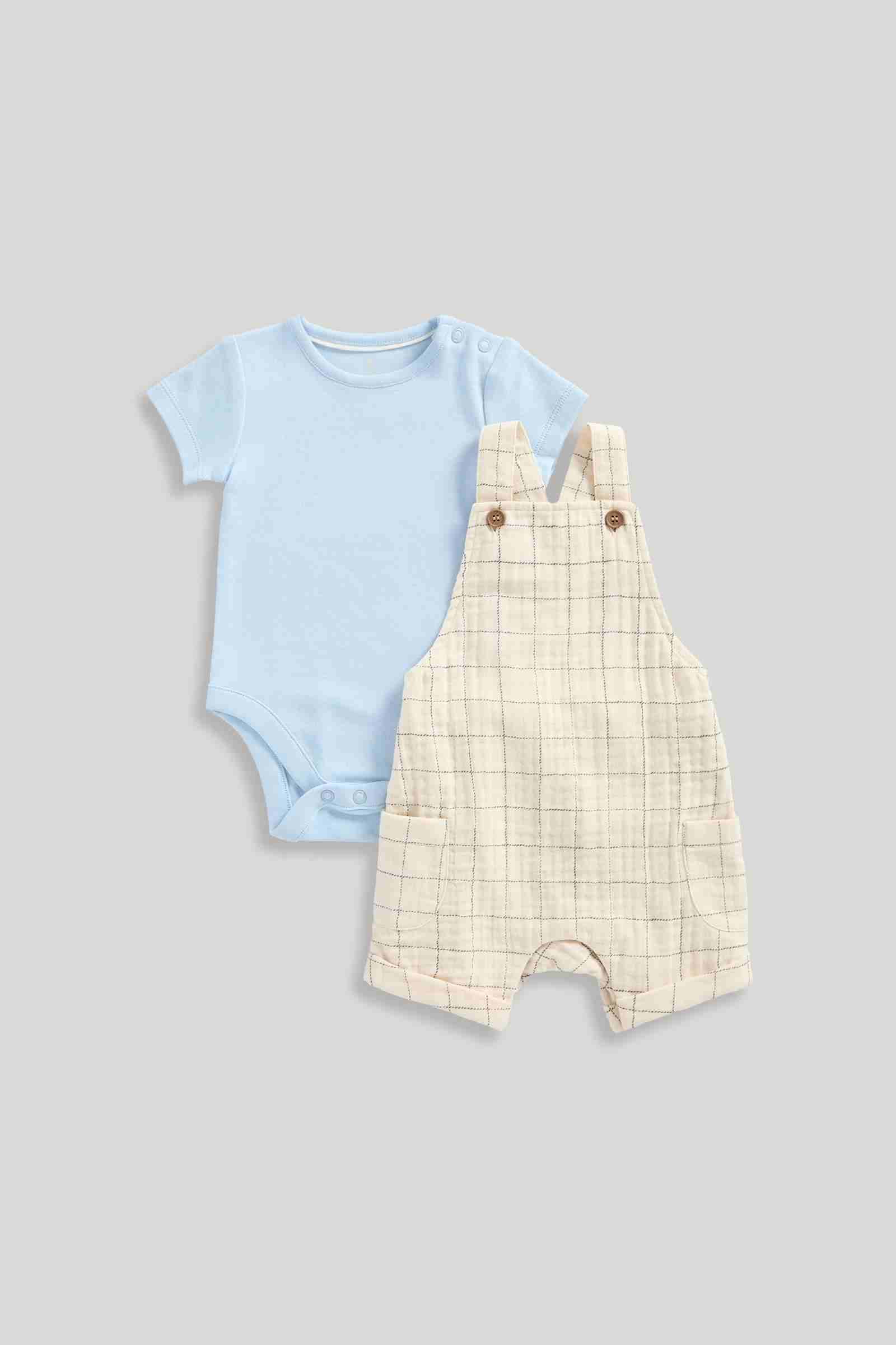 Mothercare Boys Contemporary Bibshorts and Bodysuit 2 - Piece Set - Blue