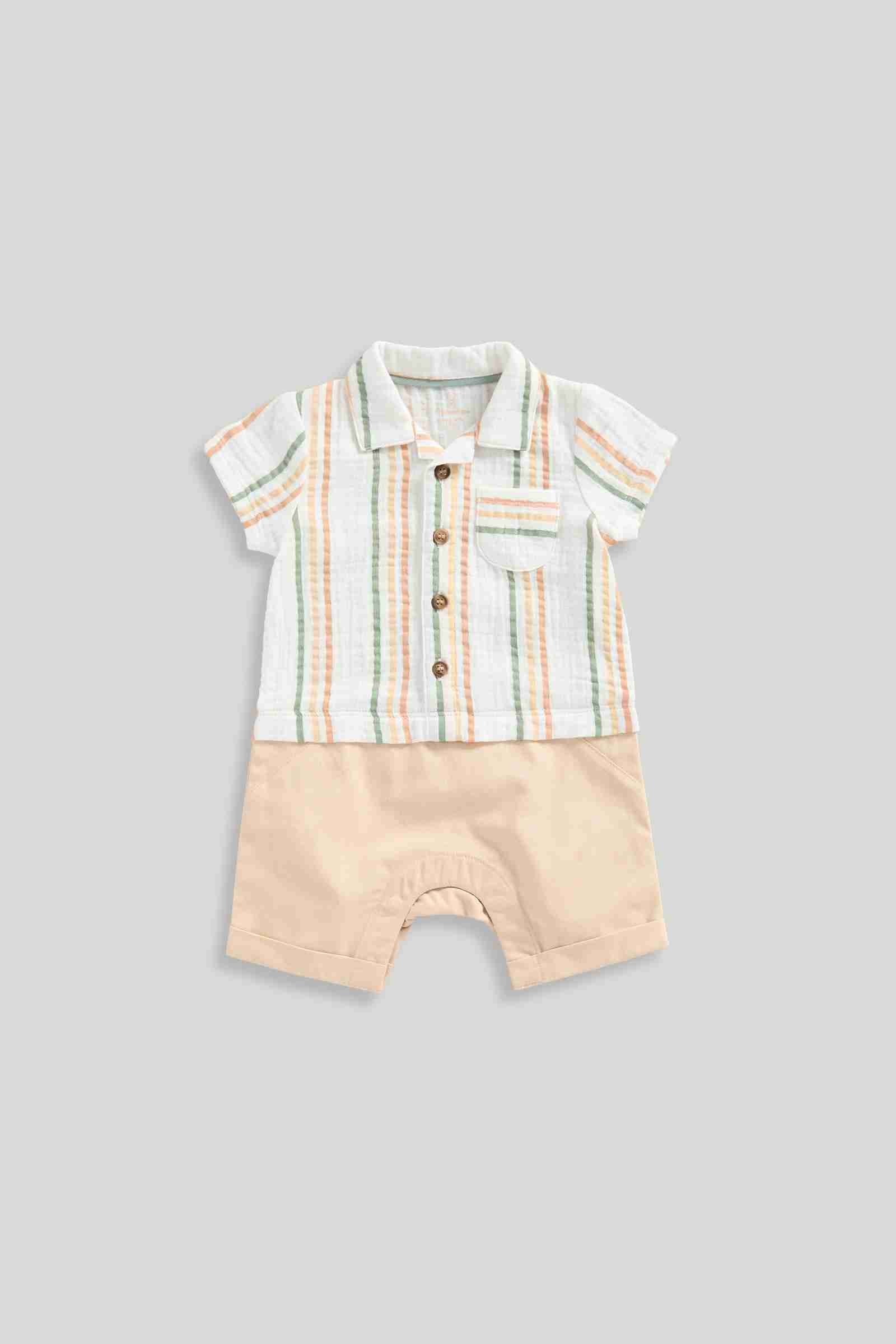 Mothercare Boys Natures Neutrals Contemporary Mock Shirt and Shorts Romper - Brown
