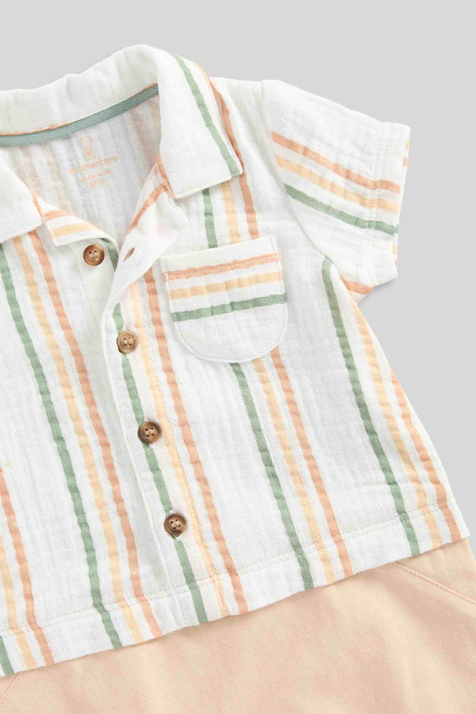 Mothercare Boys Natures Neutrals Contemporary Mock Shirt and Shorts Romper - Brown