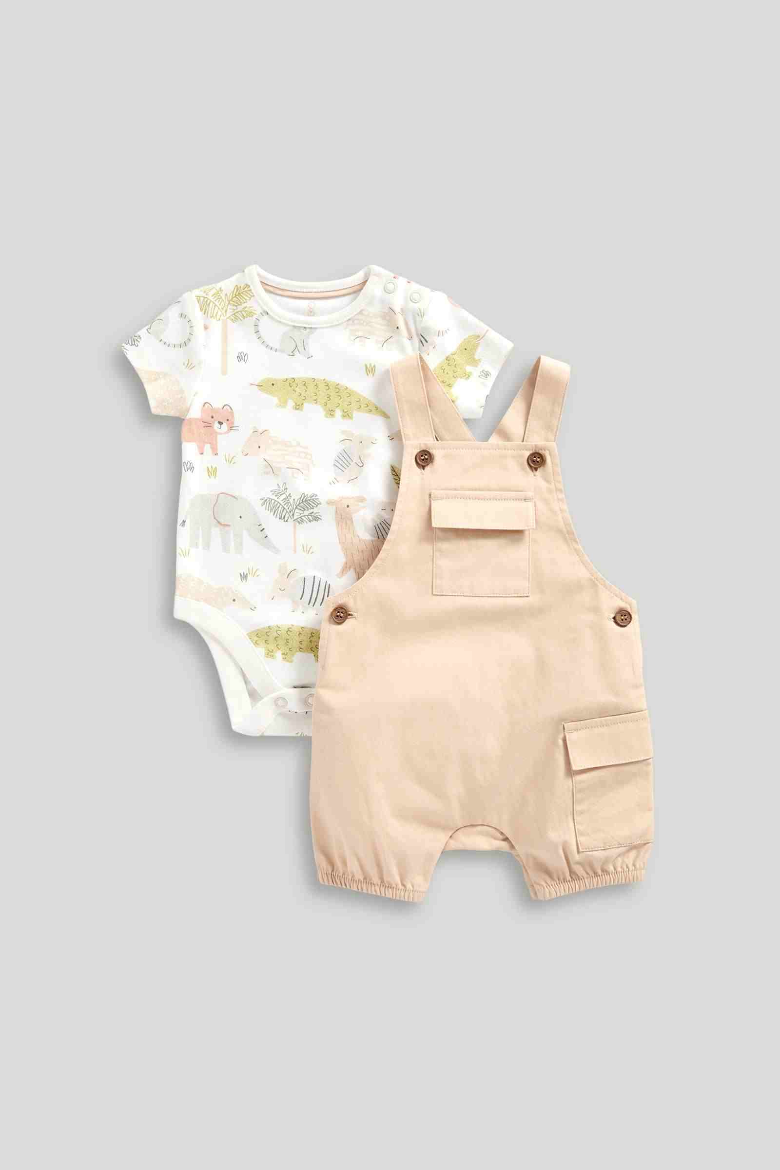 Mothercare Boys Natures Neutrals Contemporary Cargo Bibshorts and Bodysuit 2 - Piece Set - Brown